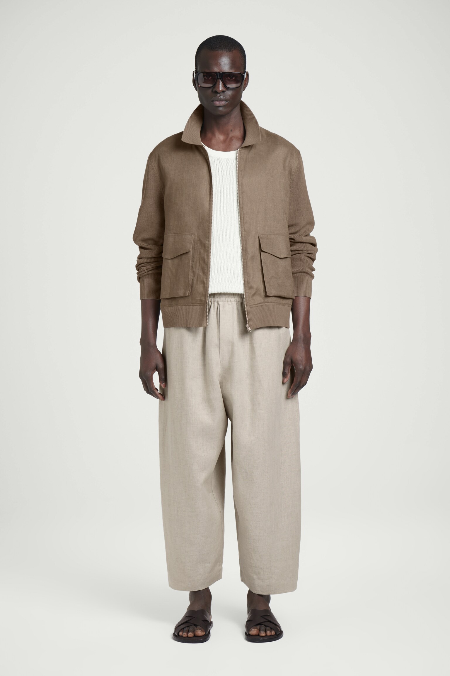 PANTALONI A GAMBA LARGA IN LINO VITA ELASTICIZZATA - NON TINTO / BEIGE/BLU NAVY/VERDE - 7