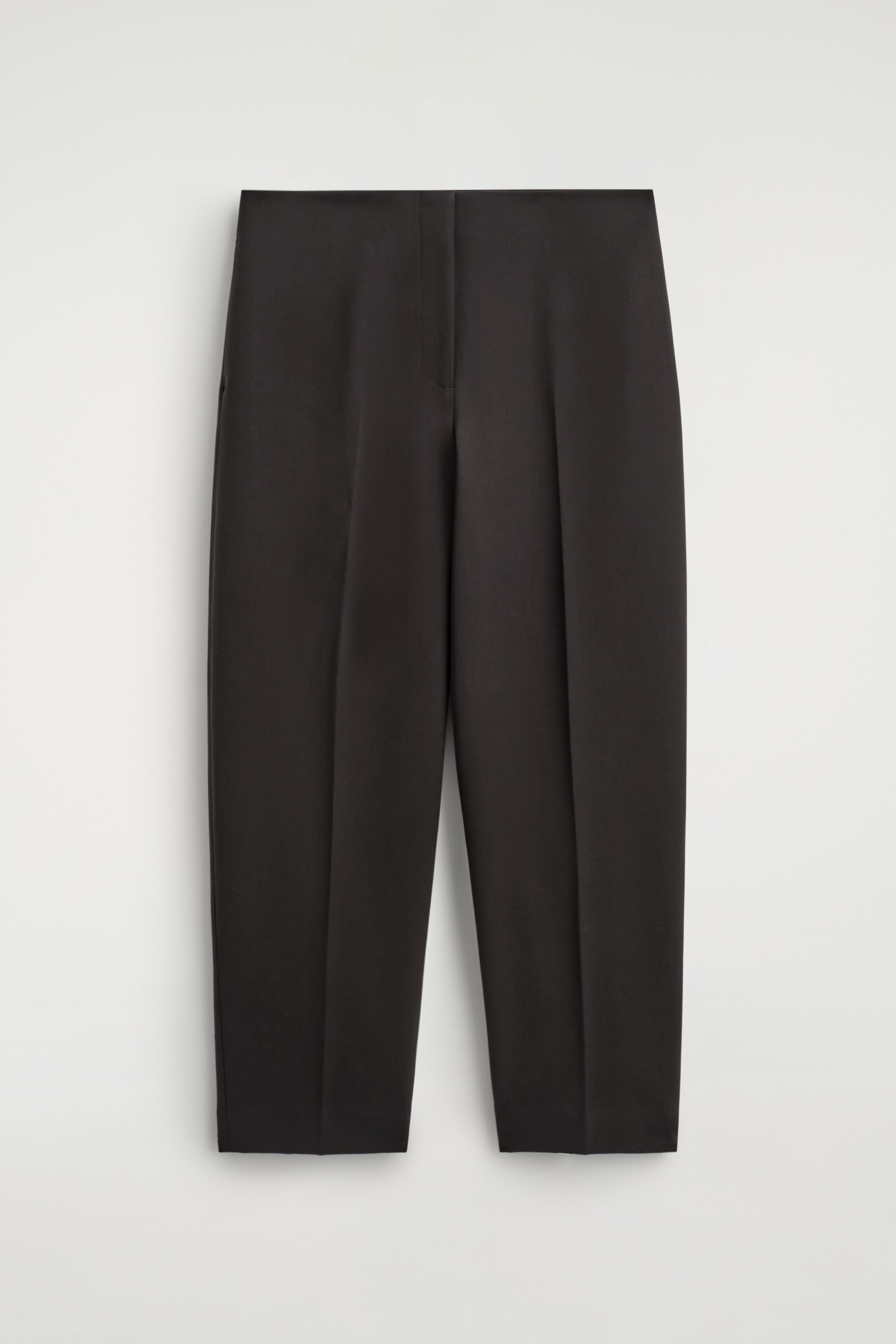 WOOL-BLEND BARREL-LEG TROUSERS - DARK BROWN