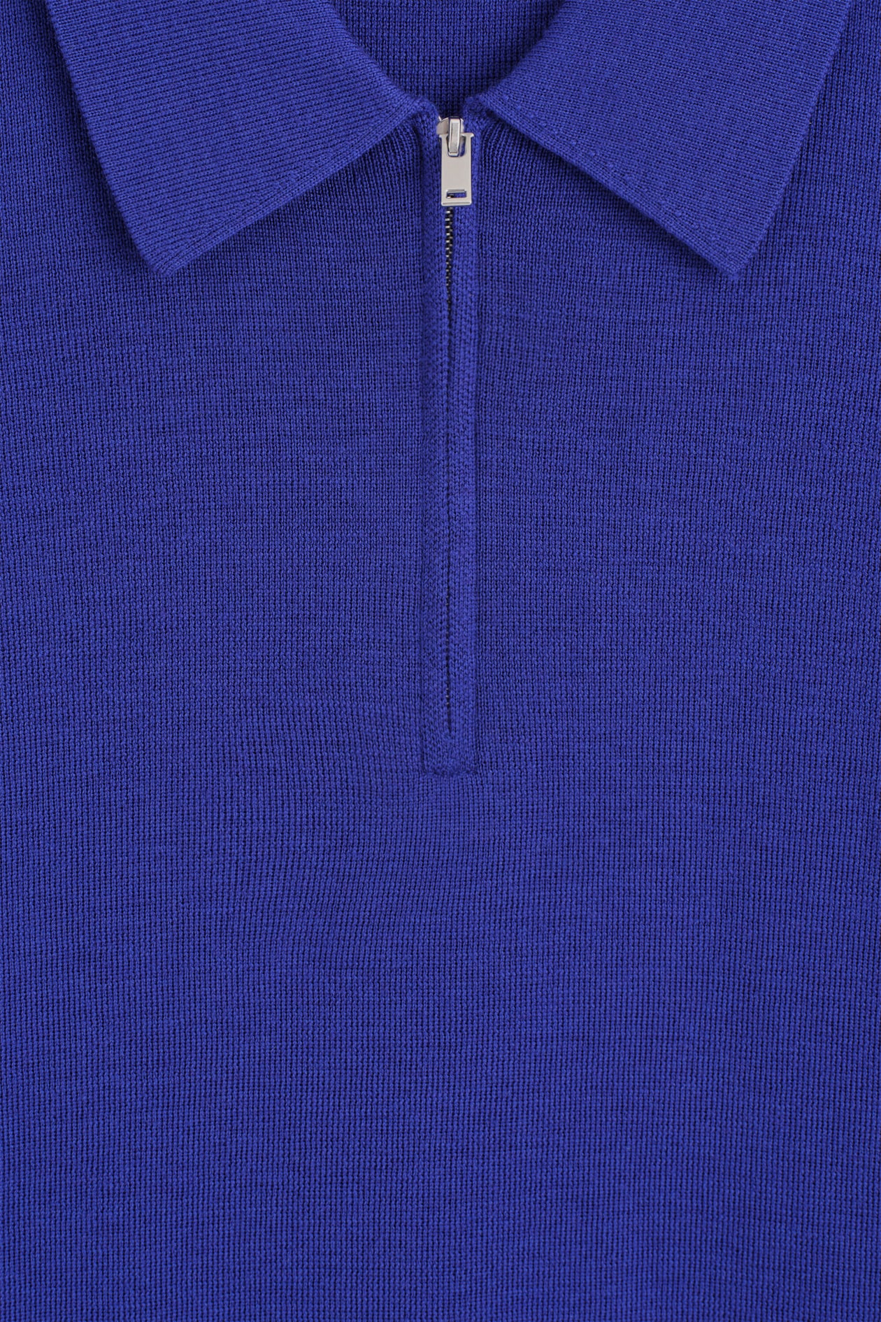 MERINO WOOL ZIP-UP POLO SHIRT — COBALT BLUE