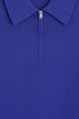 MERINO WOOL ZIP-UP POLO SHIRT — COBALT BLUE 7