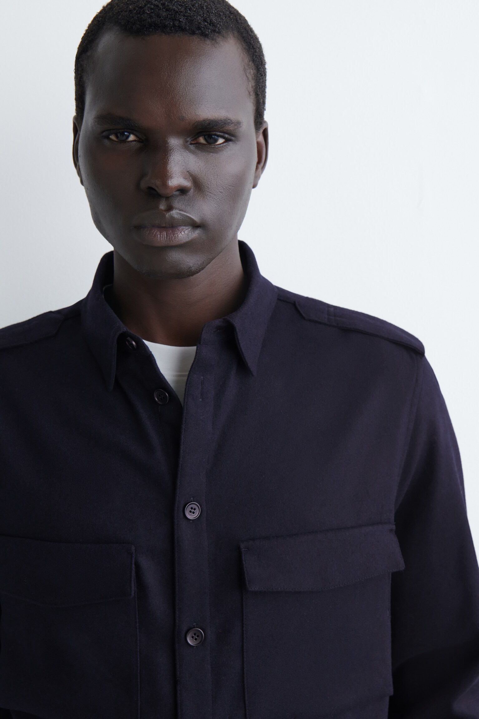 CHEMISE À COL BOUTONNÉ EN LAINE - BLEU MARINE/GRÈGE - 4
