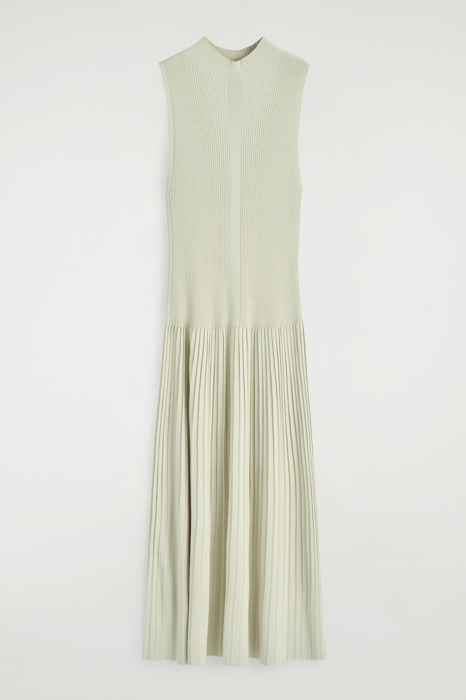 VESTIDO LARGO PLISADO DE CUELLO ALTO - VERDE CLARO/NEGRO - 2
