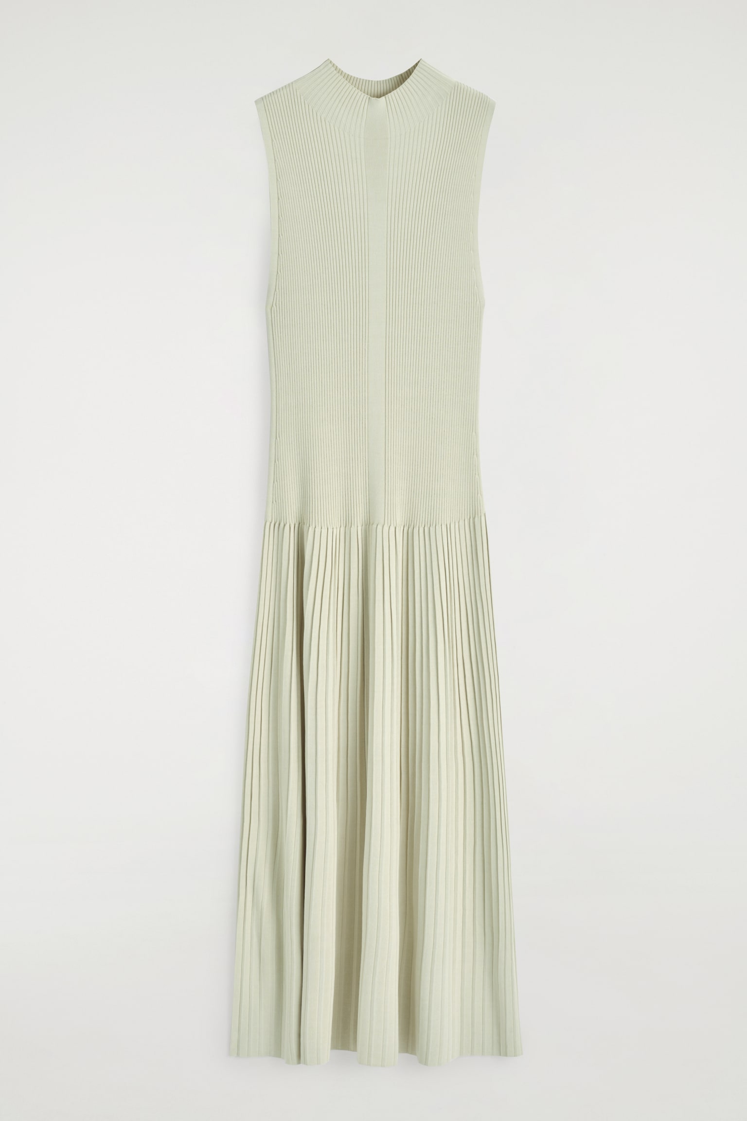 VESTIDO LARGO PLISADO DE CUELLO ALTO - VERDE CLARO/NEGRO - 2