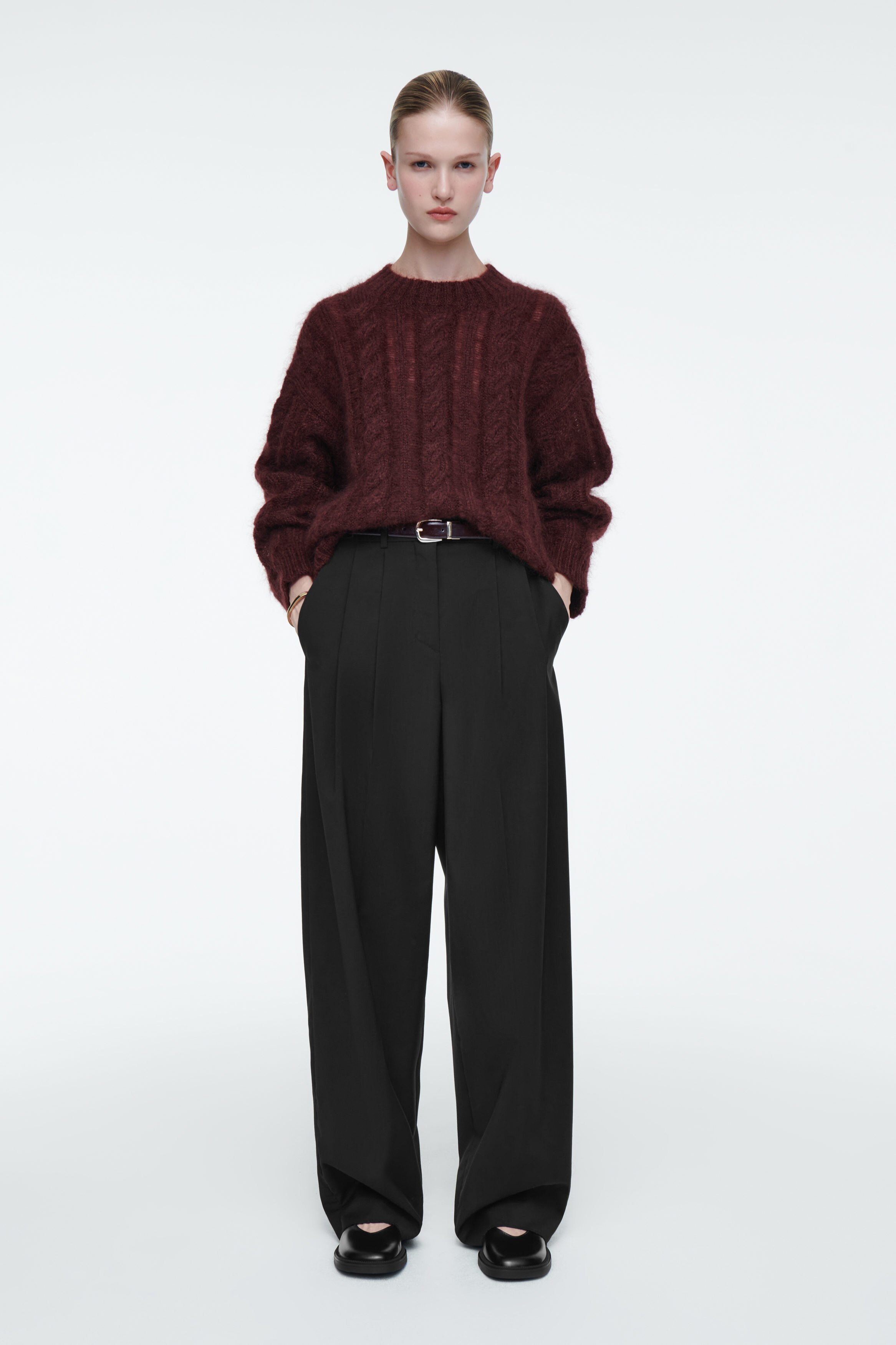CABLE-KNIT MOHAIR JUMPER - BROWN | COS