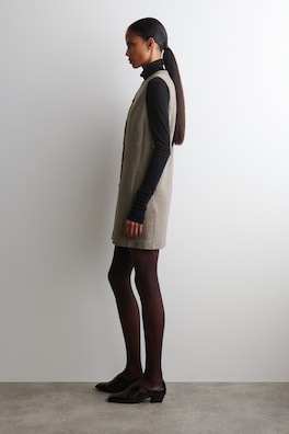 MERINO WOOL BUTTONED SHIFT MINI DRESS — BEIGE MÉLANGE 2
