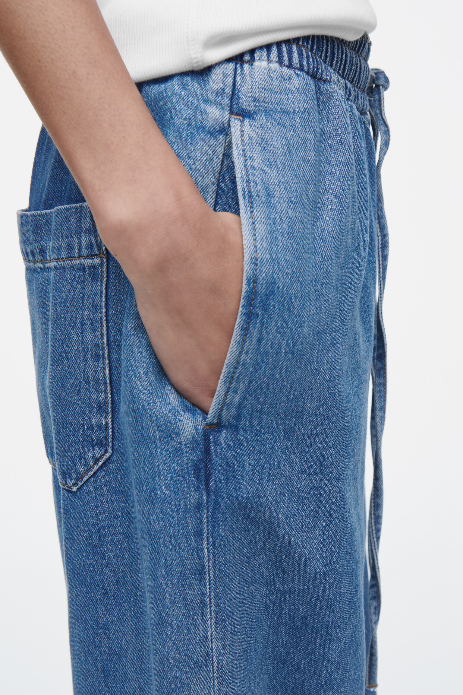 WIDE-LEG FLUID DENIM TROUSERS - WASHED BLUE/ECRU/WASHED BLACK - 6
