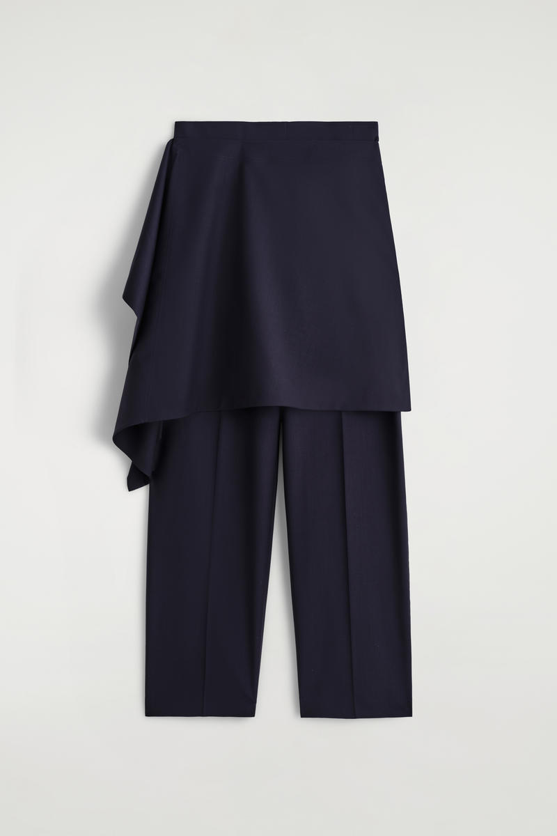 Wool Skirt Trousers in Navy