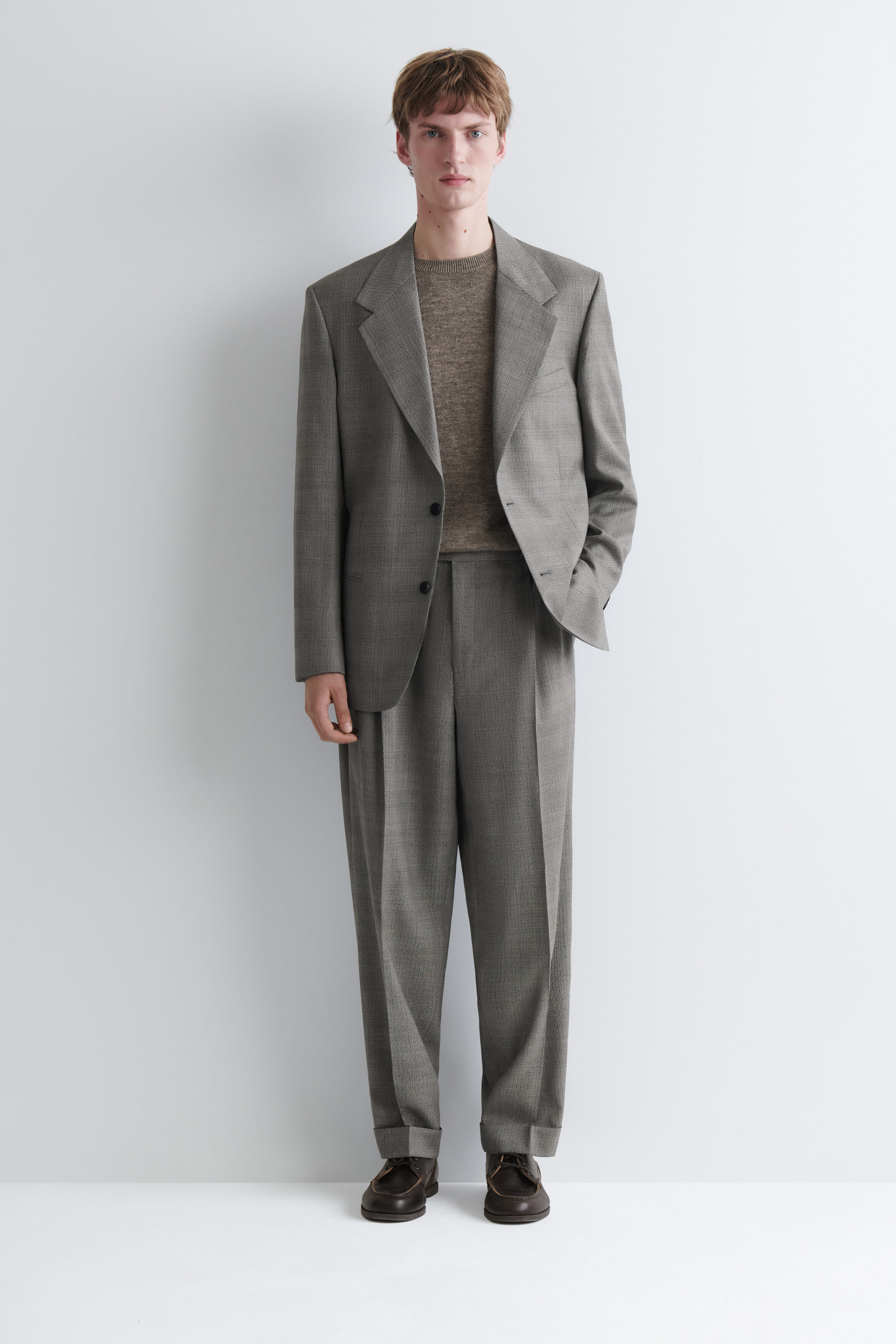 CHECKED TEXTURED-WOOL RELAXED-FIT TAPERED PANTS