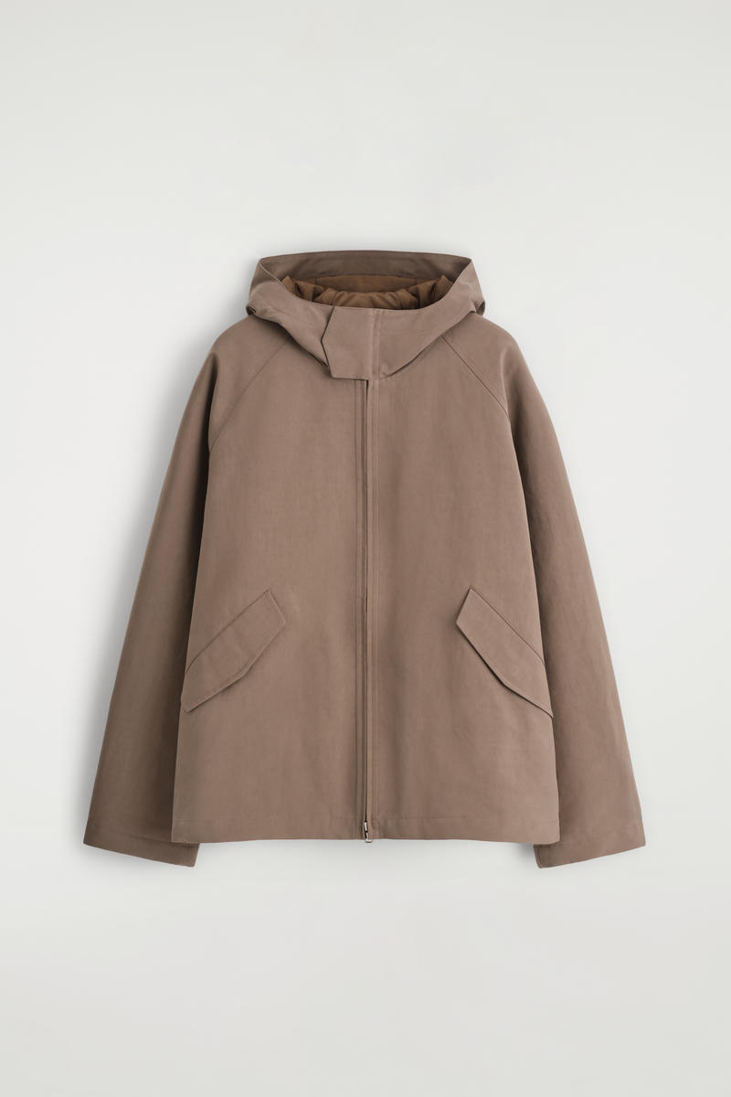 Cos Technical Cotton Hooded Jacket In Brown