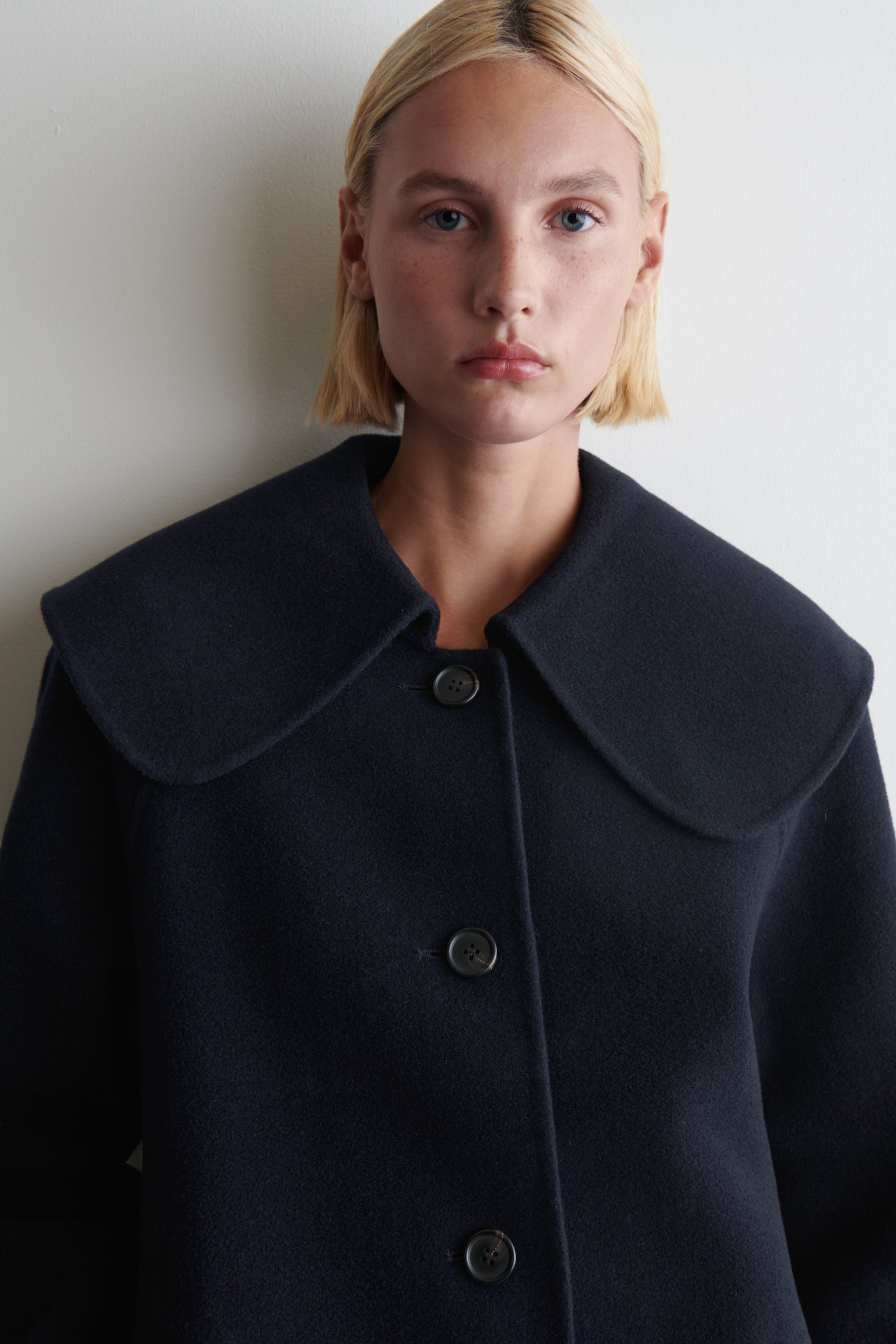 COLLARED DOUBLE-FACED WOOL JACKET - NAVY - 7