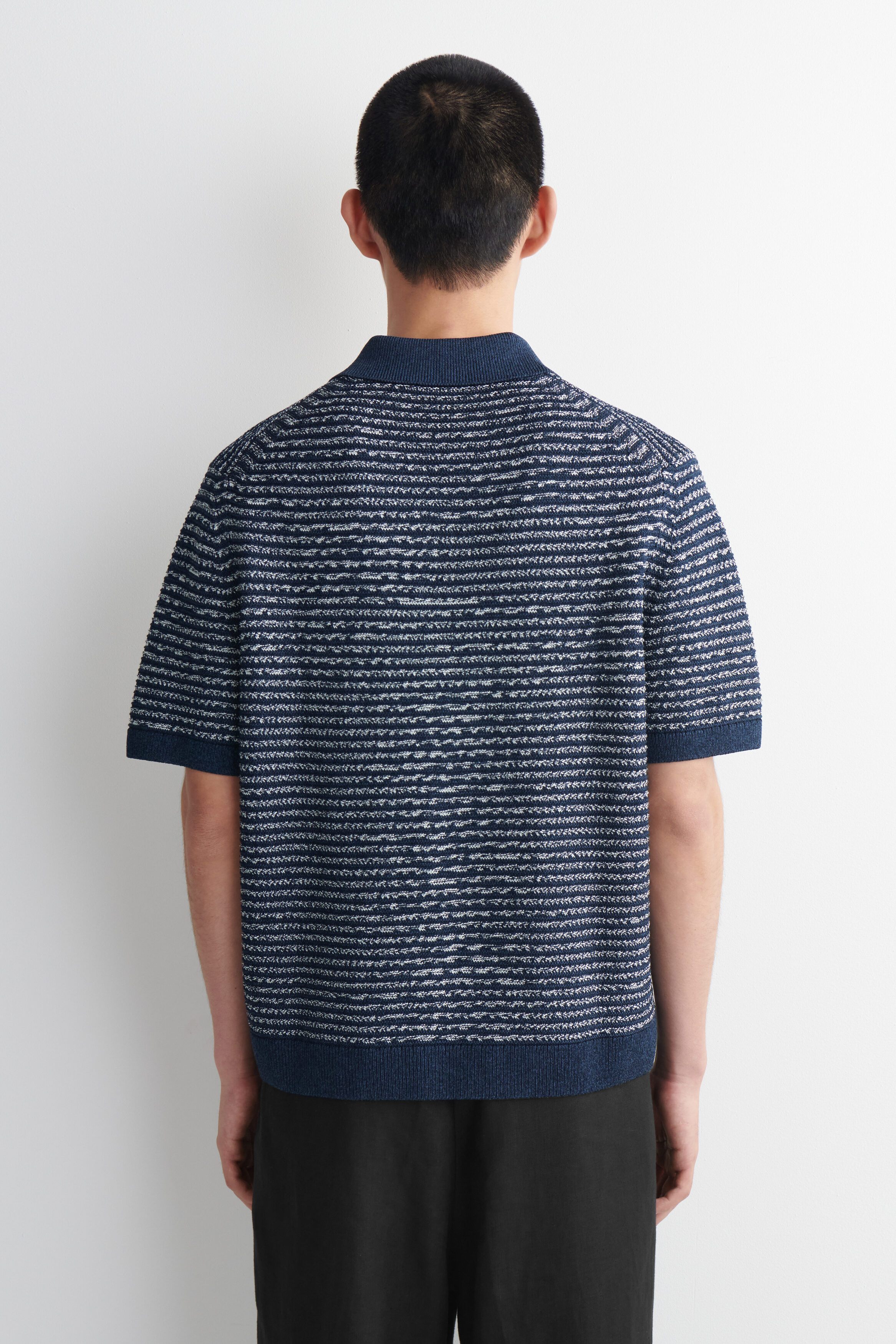 STRIPED OPEN-KNIT POLO SHIRT - NAVY / WHITE / STRIPED | COS US