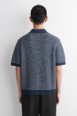 STRIPED OPEN-KNIT POLO SHIRT — NAVY / WHITE / STRIPED 4