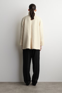 MOCK-NECK WOOL-HERRINGBONE SHORT COAT — CREAM 4