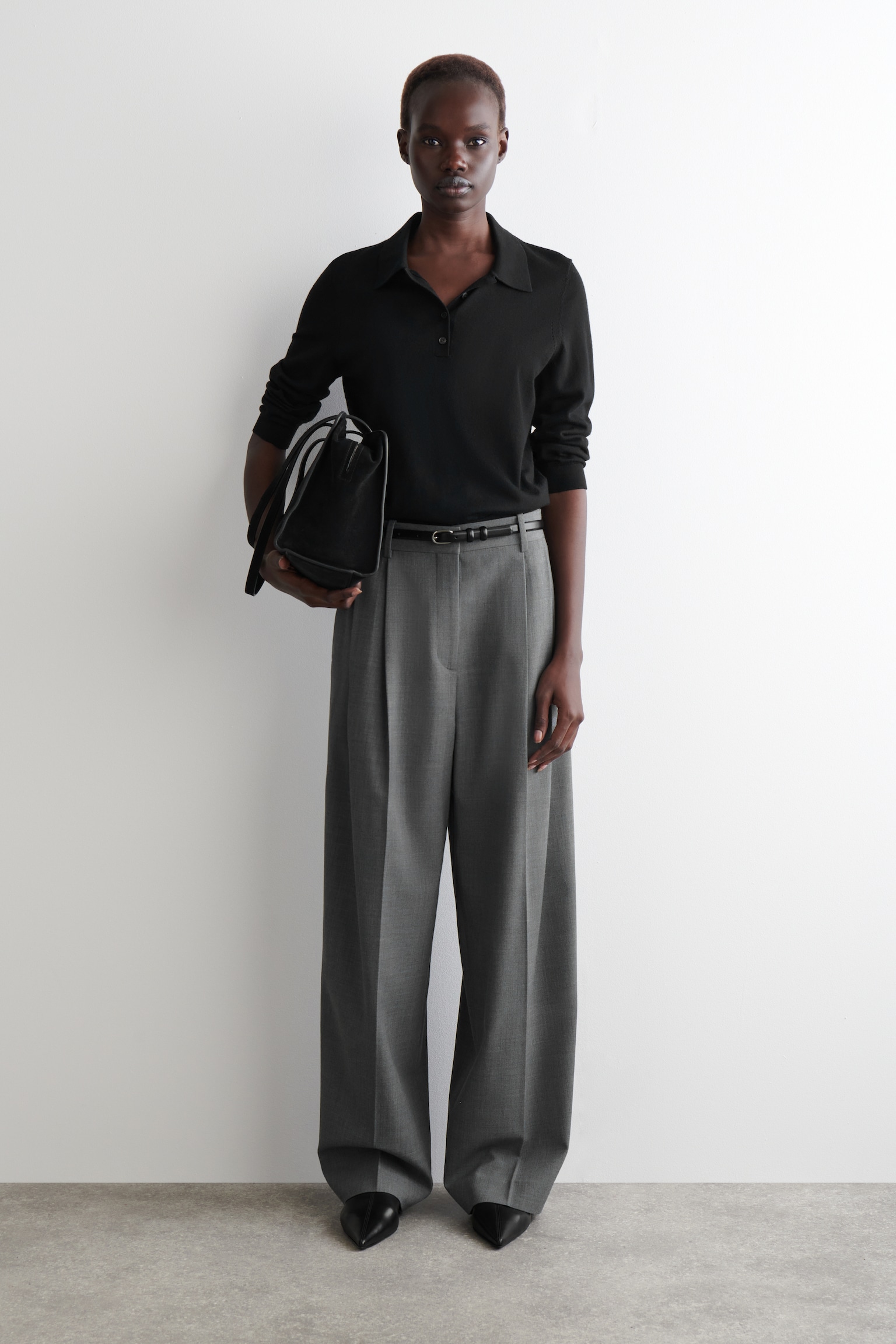 RELAXED TWILL WIDE-LEG TROUSERS - GREY/DARK BROWN/BLACK/BLUE/MOLE/PINK - 1