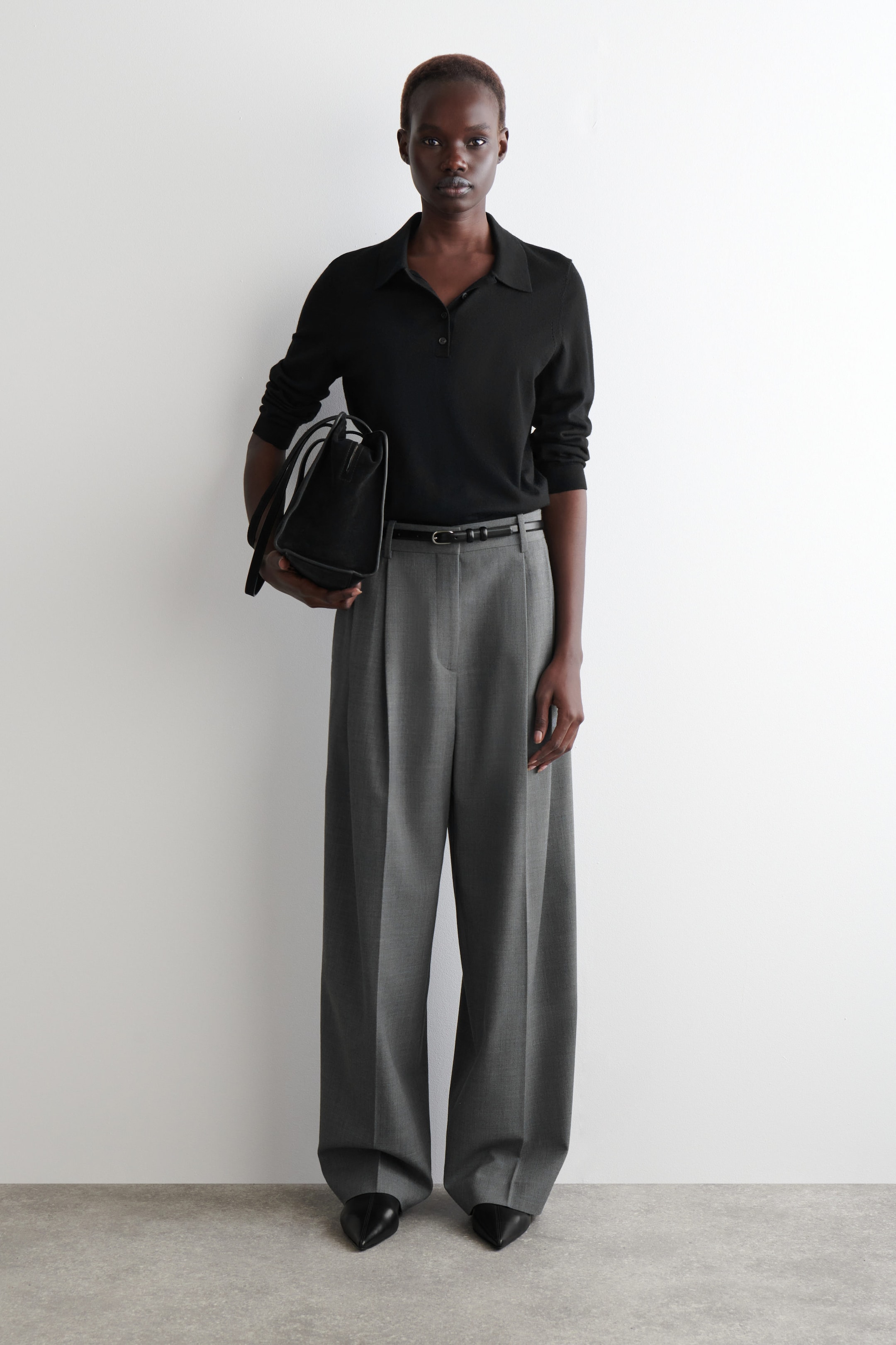RELAXED TWILL WIDE-LEG TROUSERS