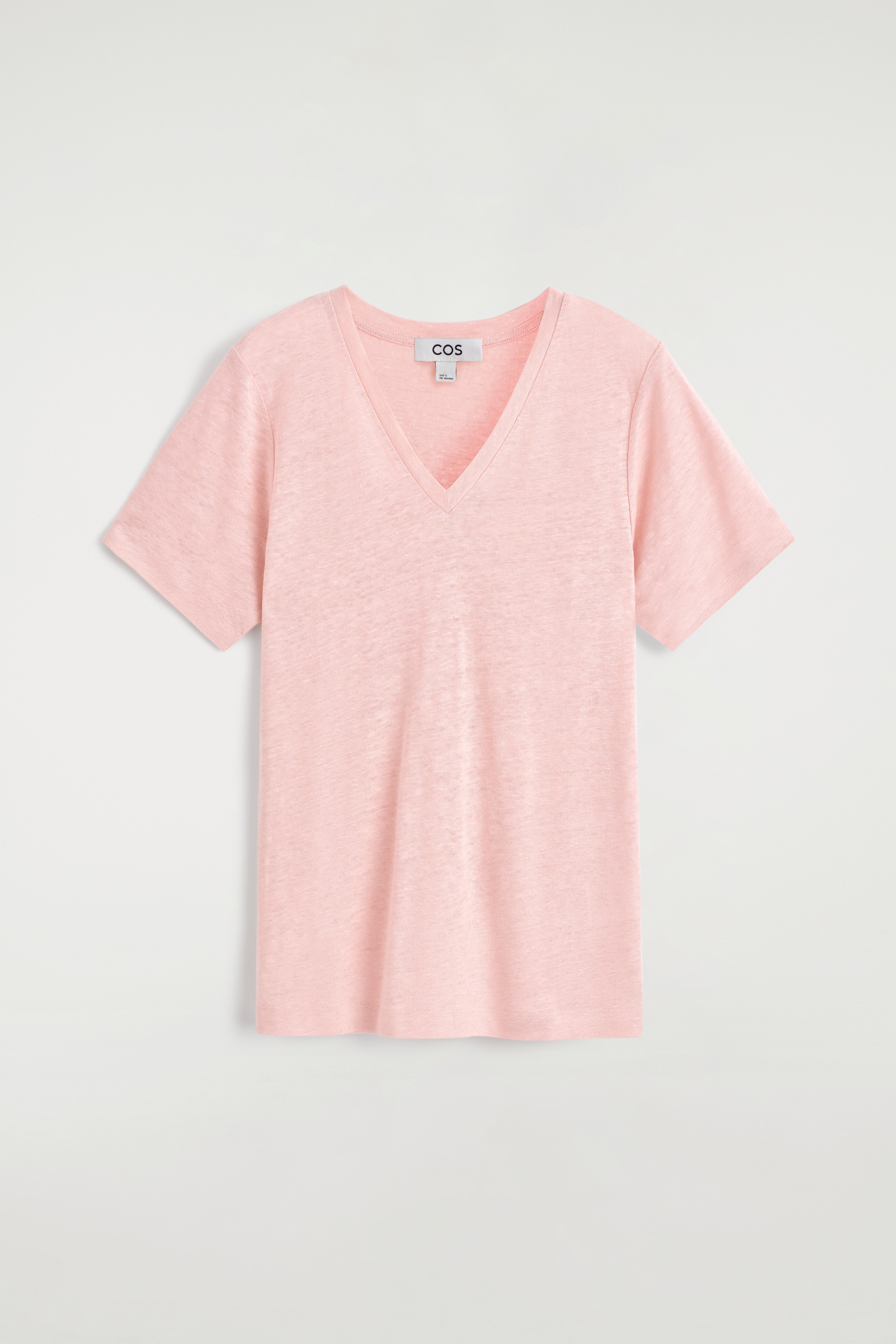 T-SHIRT IN LINO CON SCOLLO A V - ROSA MÉLANGE/AVORIO/MARRONE / BIANCO / A RIGHE/NERO