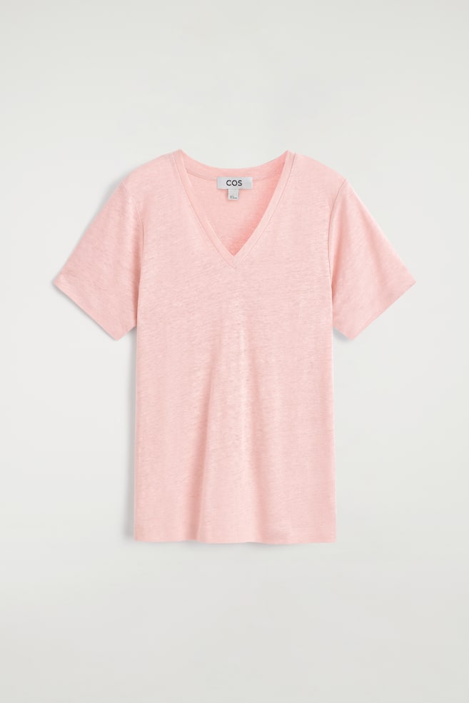 T-SHIRT AUS LEINEN MIT V-AUSSCHNITT - PINK MELIERT/SCHWARZ/BRAUN/WEISS /GESTREIFT/ELFENBEIN - 1