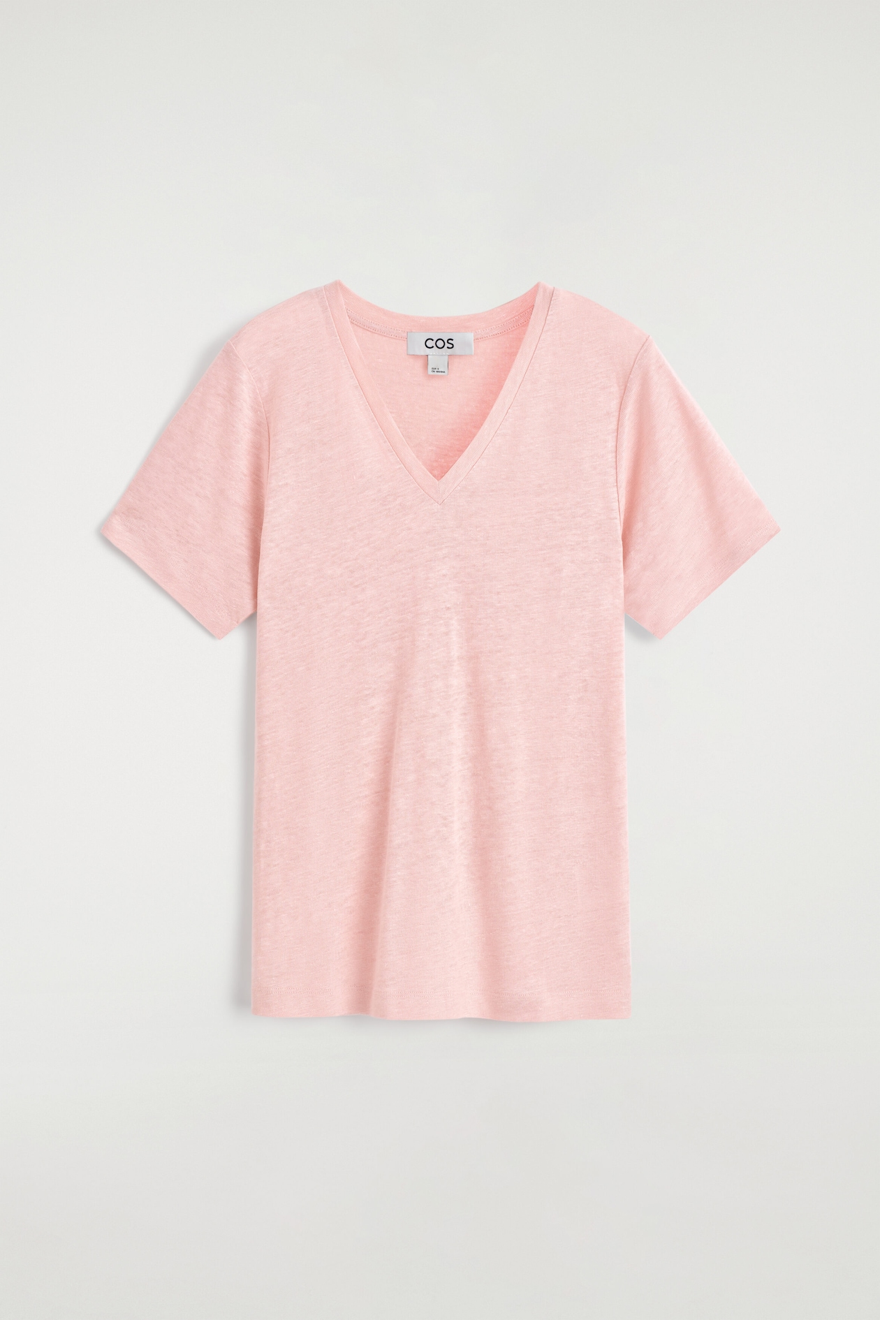 V-NECK LINEN T-SHIRT — PINK MÉLANGE