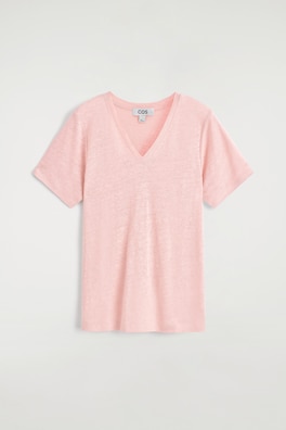 V-NECK LINEN T-SHIRT — PINK MÉLANGE 6