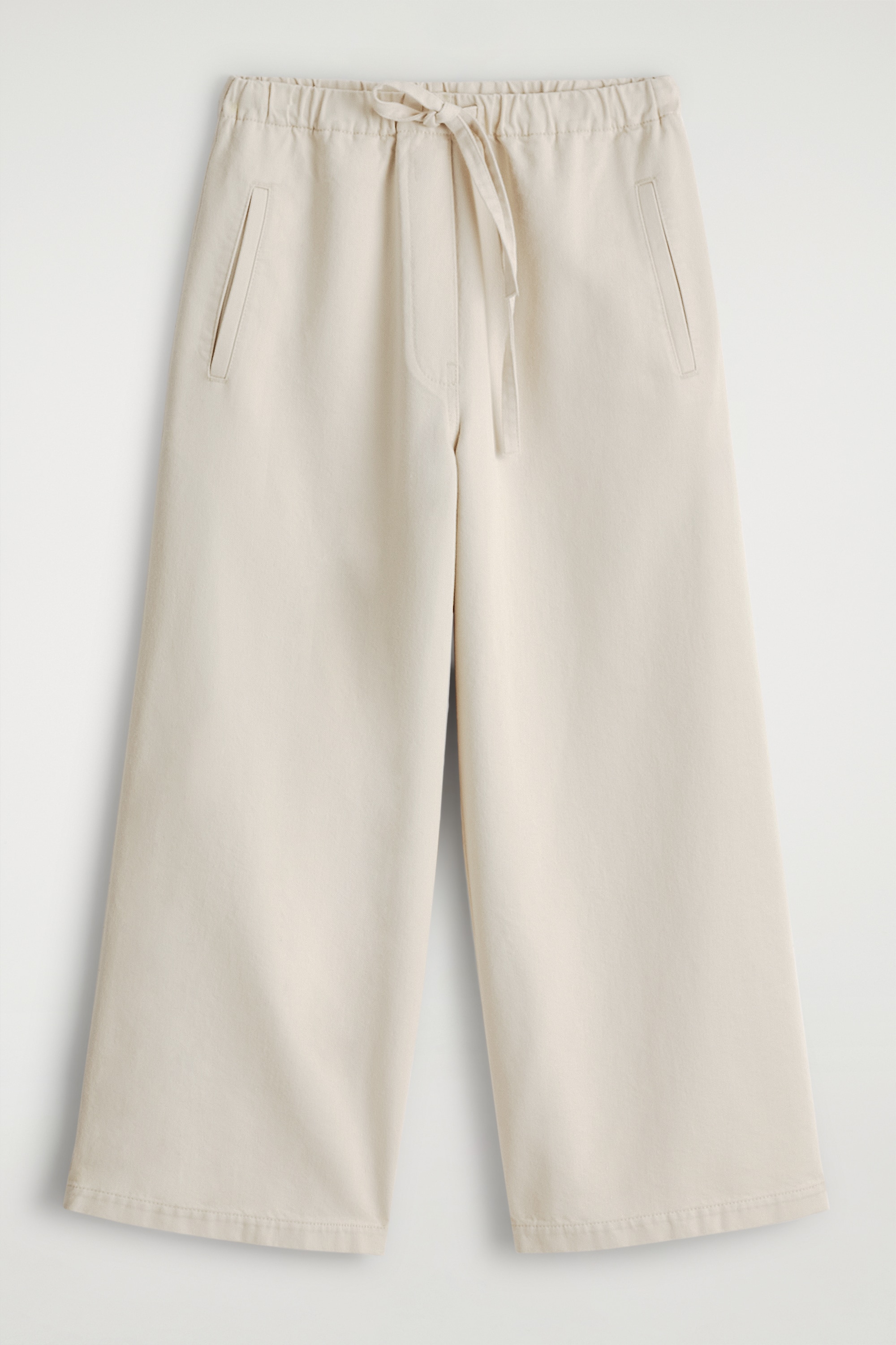 CROPPED DENIM WIDE-LEG TROUSERS - ECRU/DARK BLUE