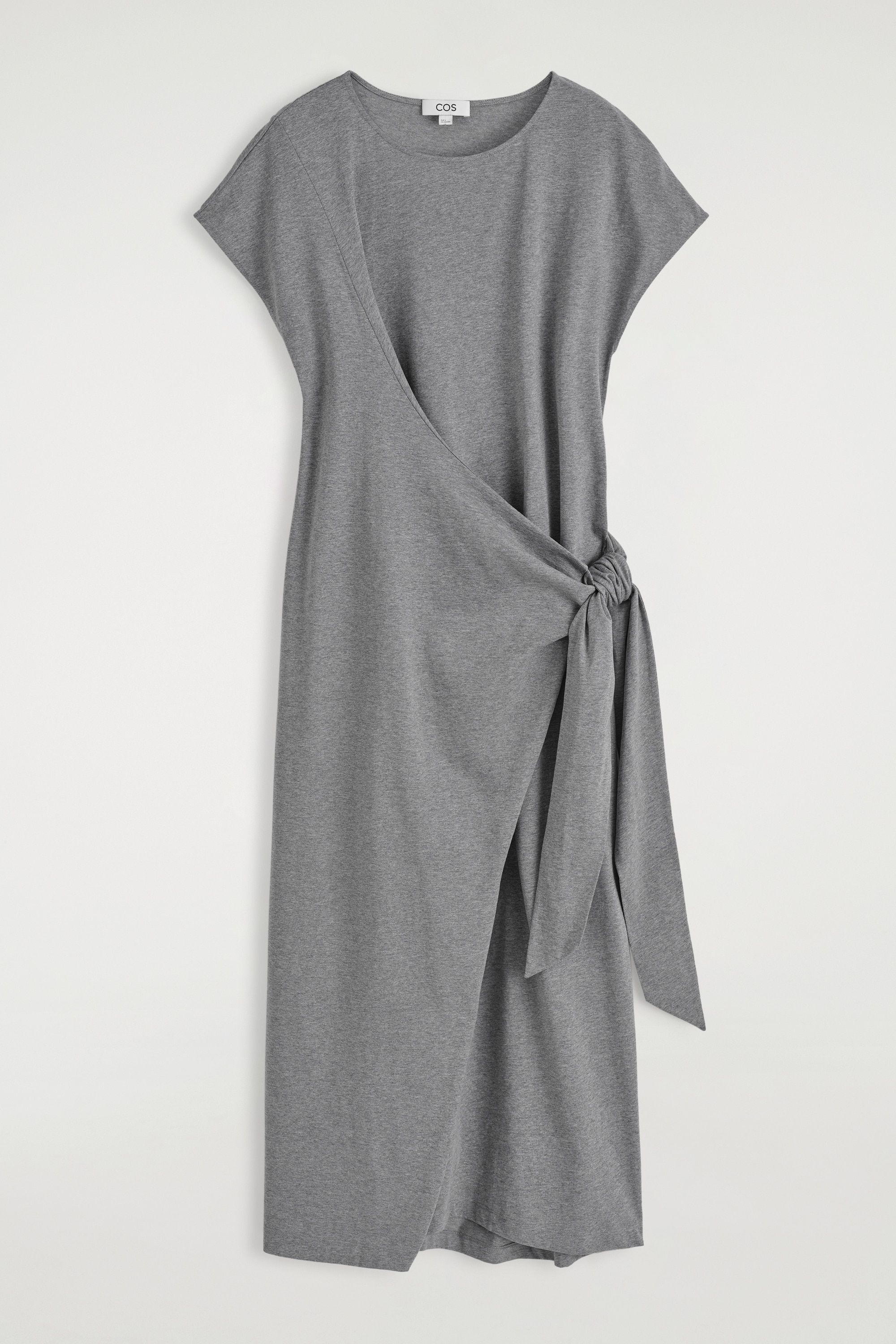 WRAP-FRONT T-SHIRT DRESS - GREY/RED