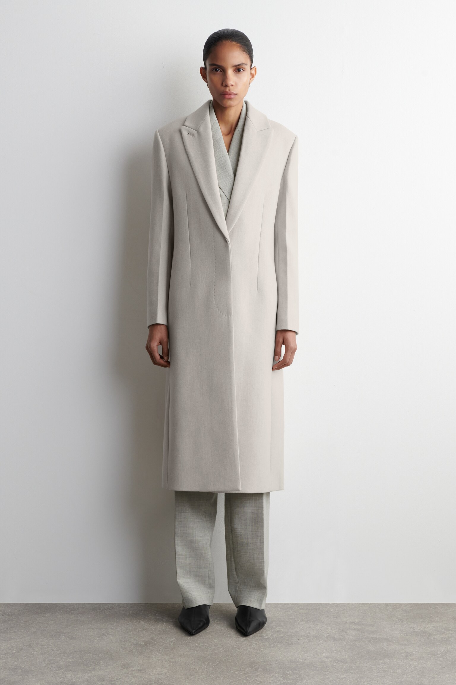 TAILORED WOOL-TWILL LONG COAT - LIGHT BEIGE - 3