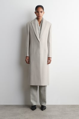 TAILORED WOOL-TWILL LONG COAT — LIGHT BEIGE 2