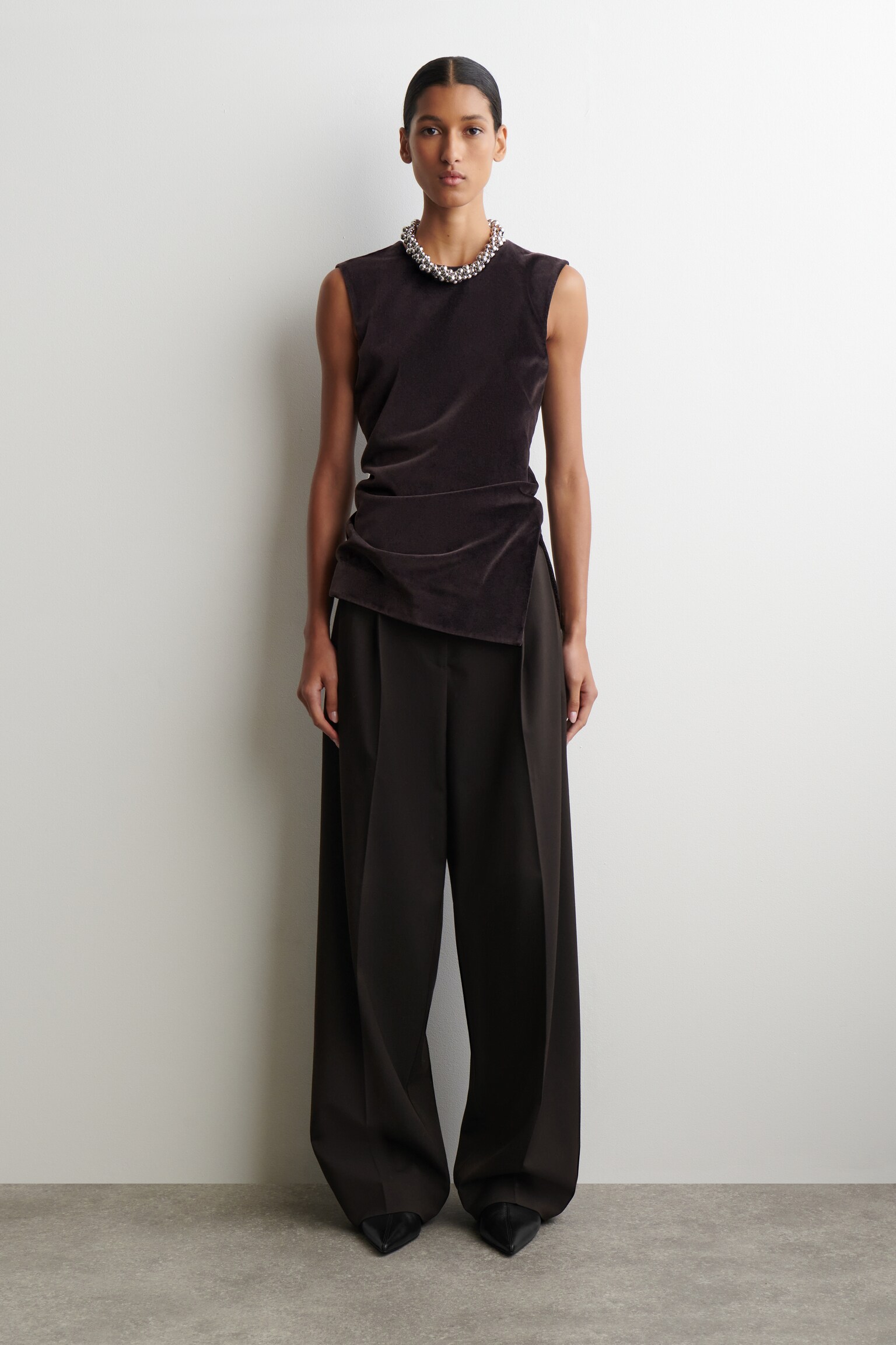 ASYMMETRIC VELVET TOP - DARK BROWN/NAVY - 3