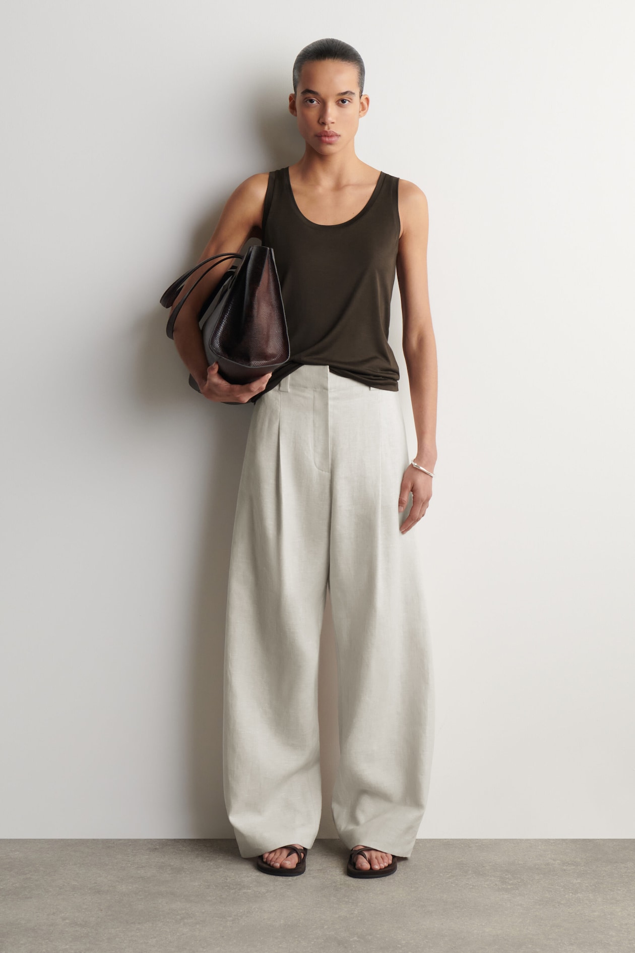 SCOOP-NECK SILK-JERSEY TANK TOP — BROWN