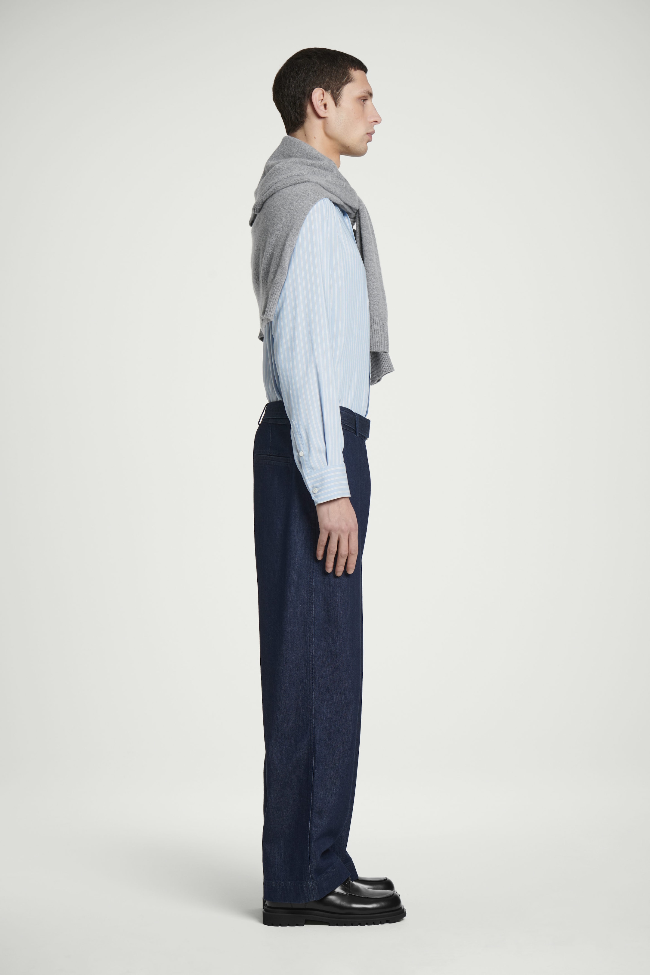 BELTED DENIM STRAIGHT-LEG TROUSERS