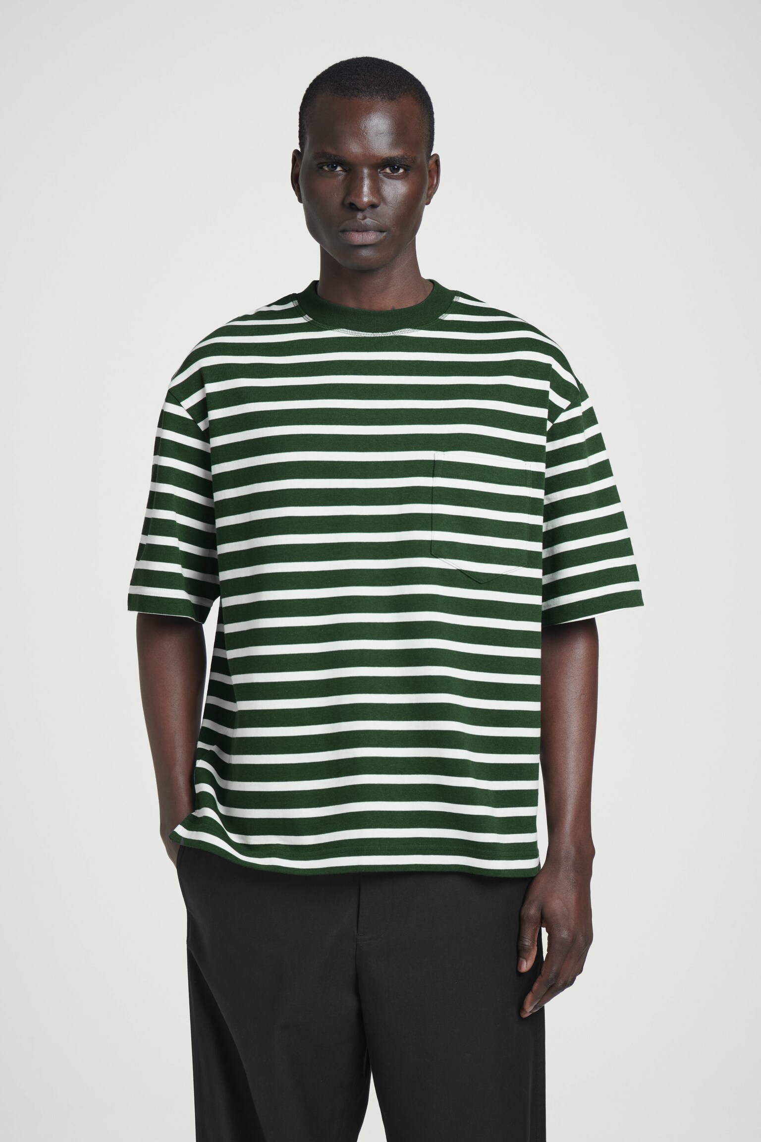 OVERSIZED HEAVYWEIGHT COTTON T-SHIRT - GREEN / WHITE / STRIPED/WHITE/BLACK/BROWN / STRIPED/COBALT BLUE/NAVY / STRIPED/CREAM / STRIPED - 1