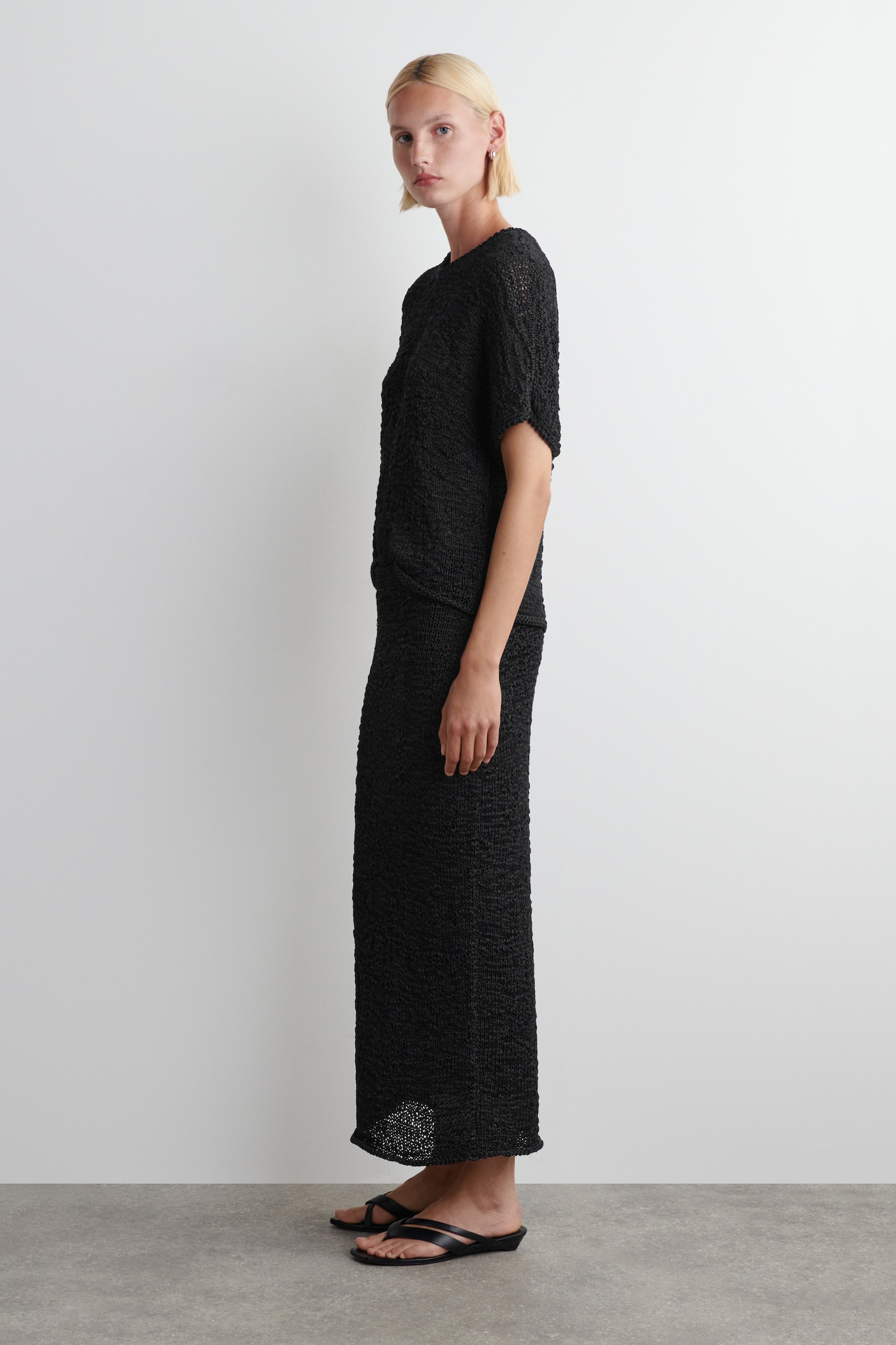 GONNA MIDI IN MAGLIA TRAFORATA CON TEXTURE - NERO - 3