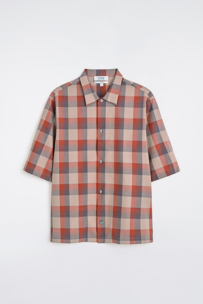 Checked Wool-Blend Shirt in Beige