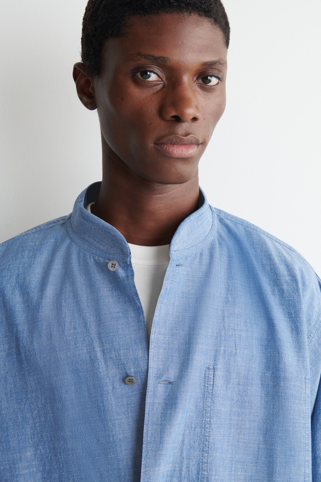 BOMBER-STYLE DENIM SHIRT — BLUE