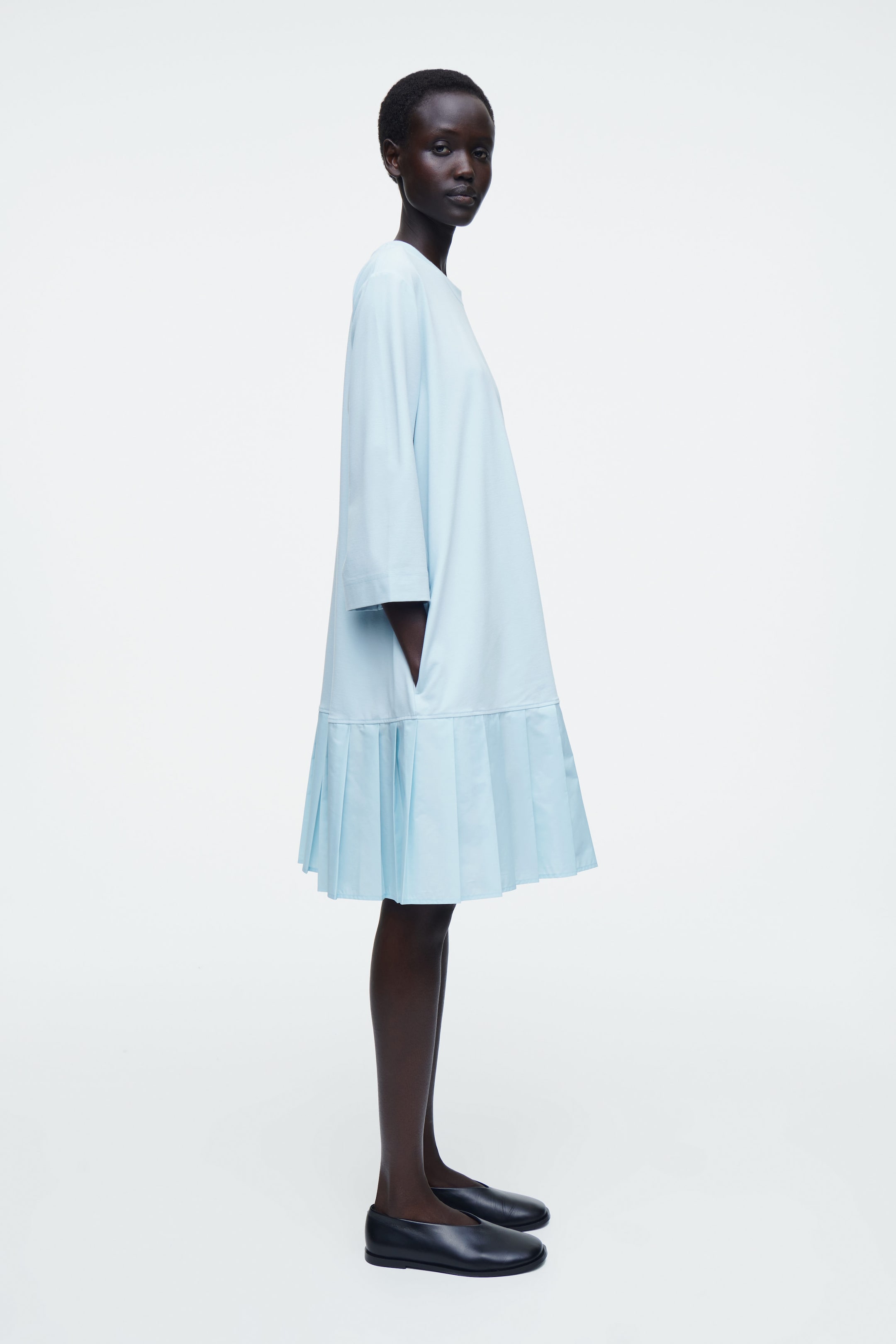 PLEATED DROPPED-WAIST T-SHIRT DRESS