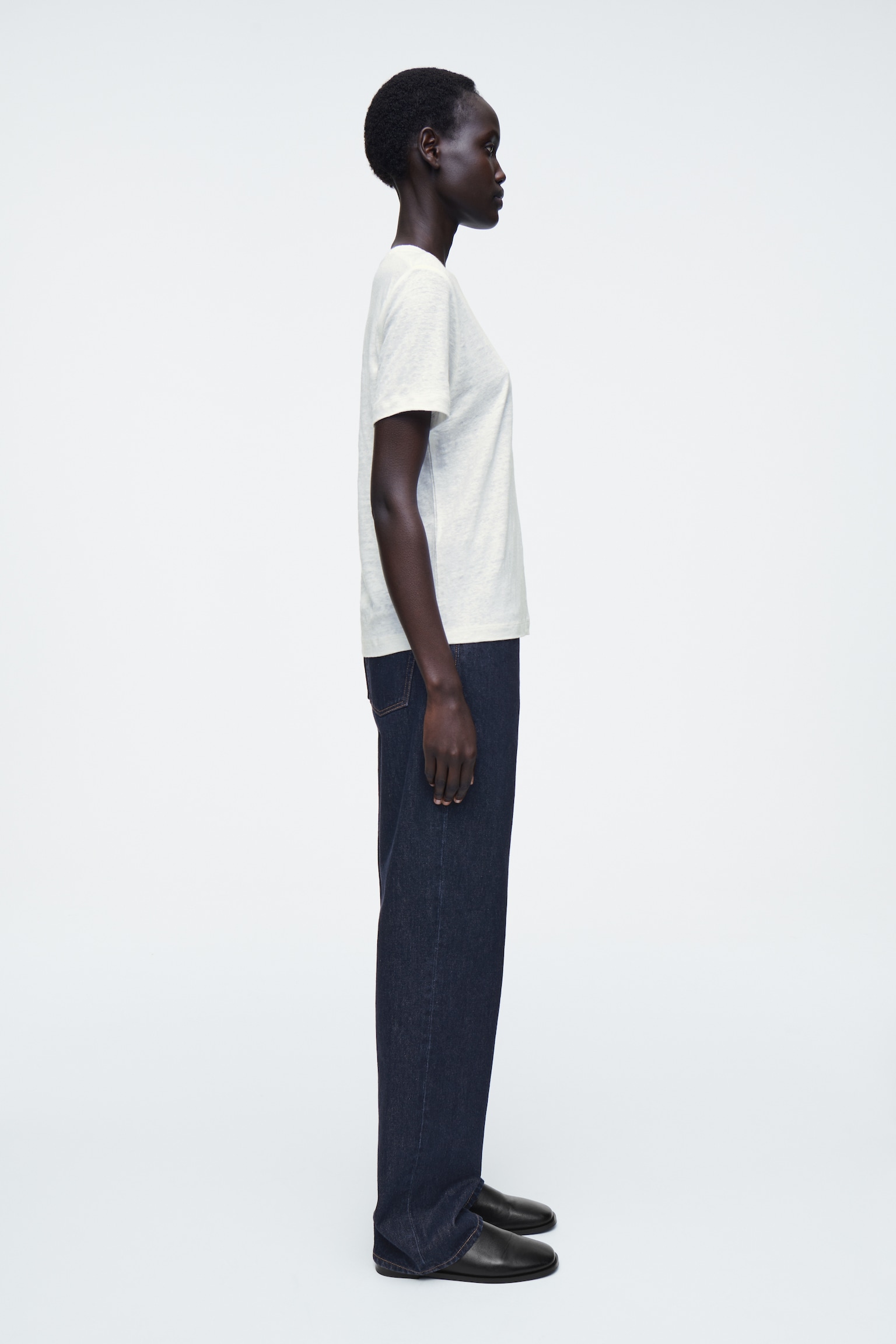 CREW-NECK LINEN T-SHIRT - WHITE/DUSTY BLUE/UNDYED / STRIPED/BLACK - 4