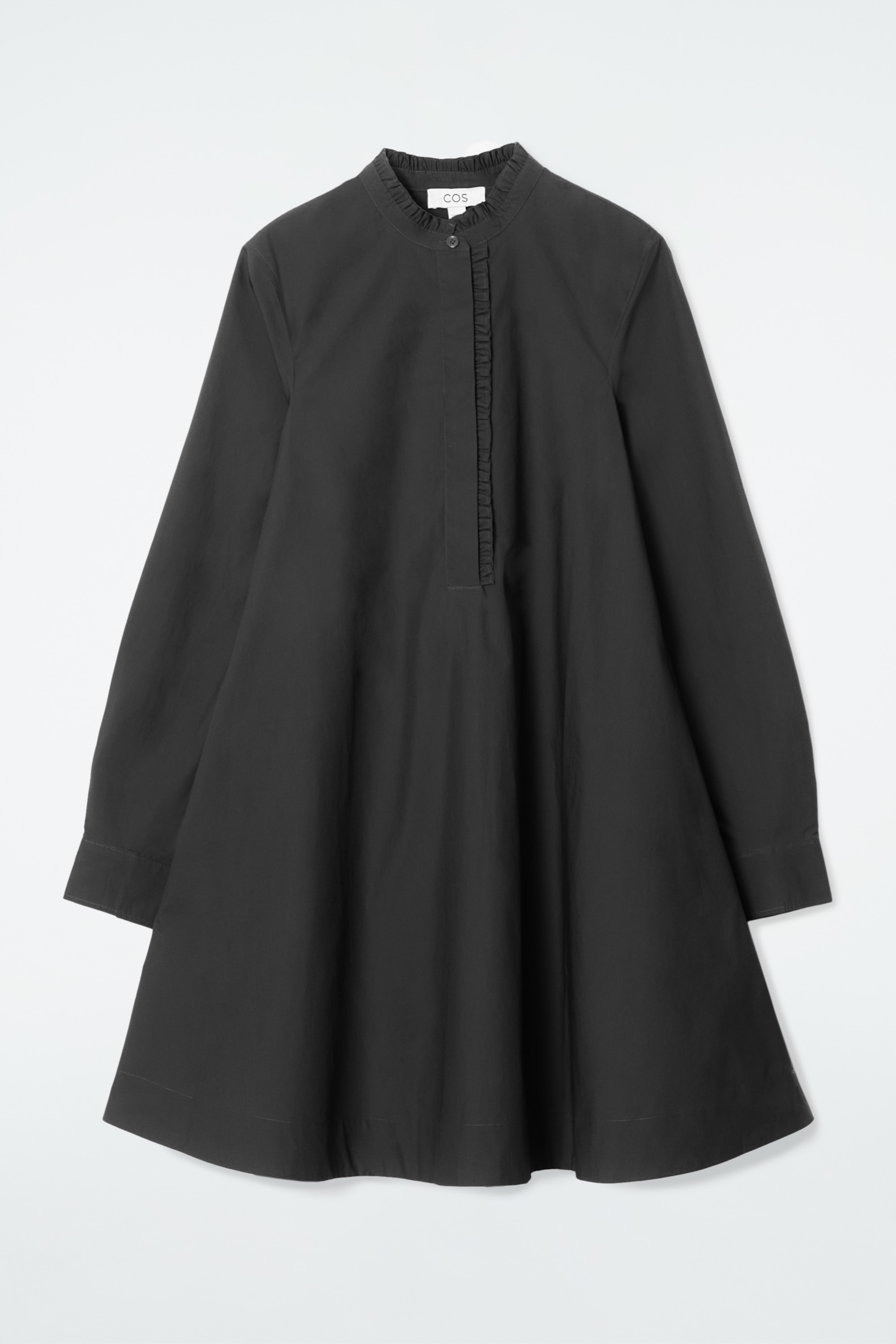 RUFFLED SWING MINI DRESS - BLACK/DARK KHAKI