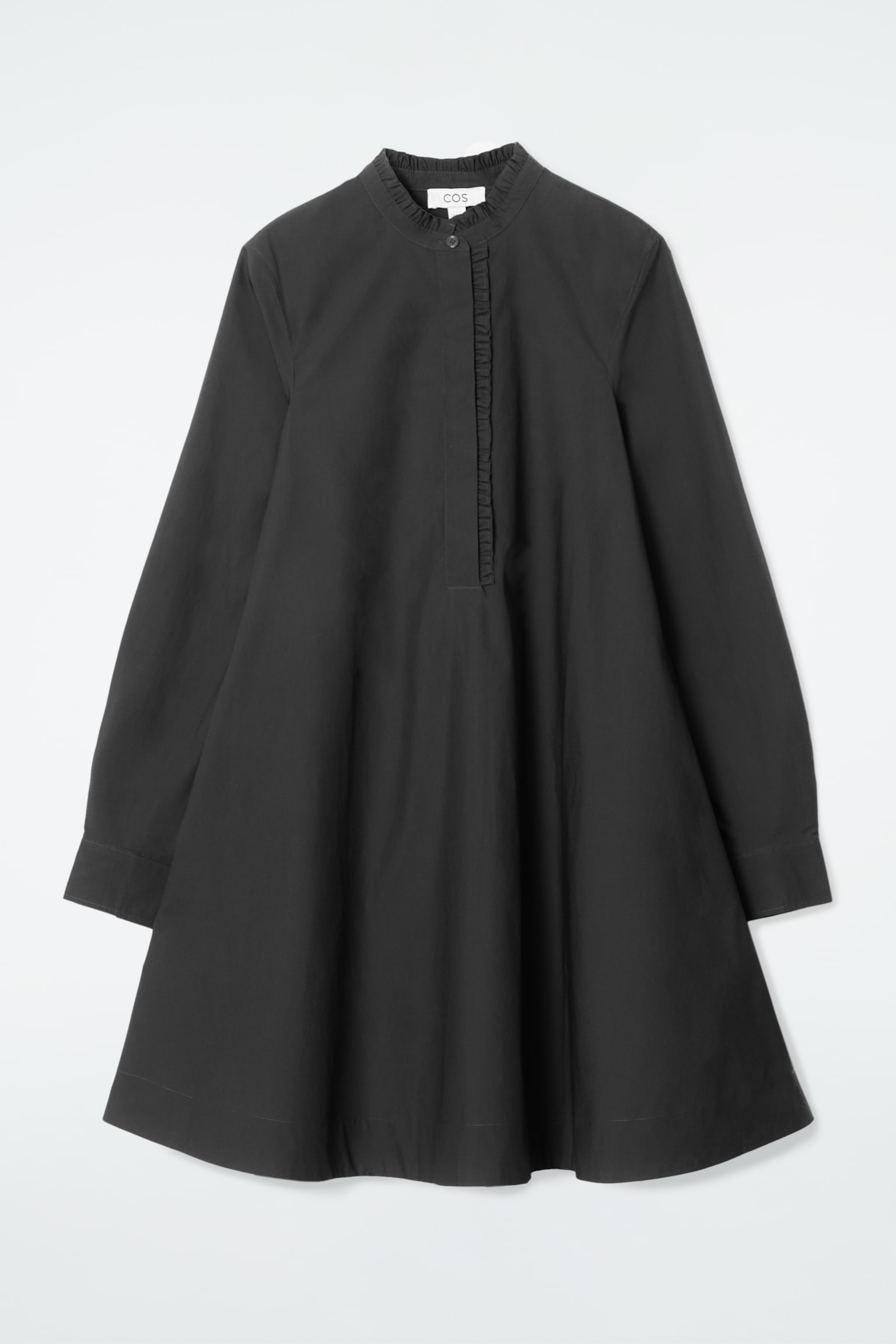 RUFFLED SWING MINI DRESS - BLACK/DARK KHAKI - 2