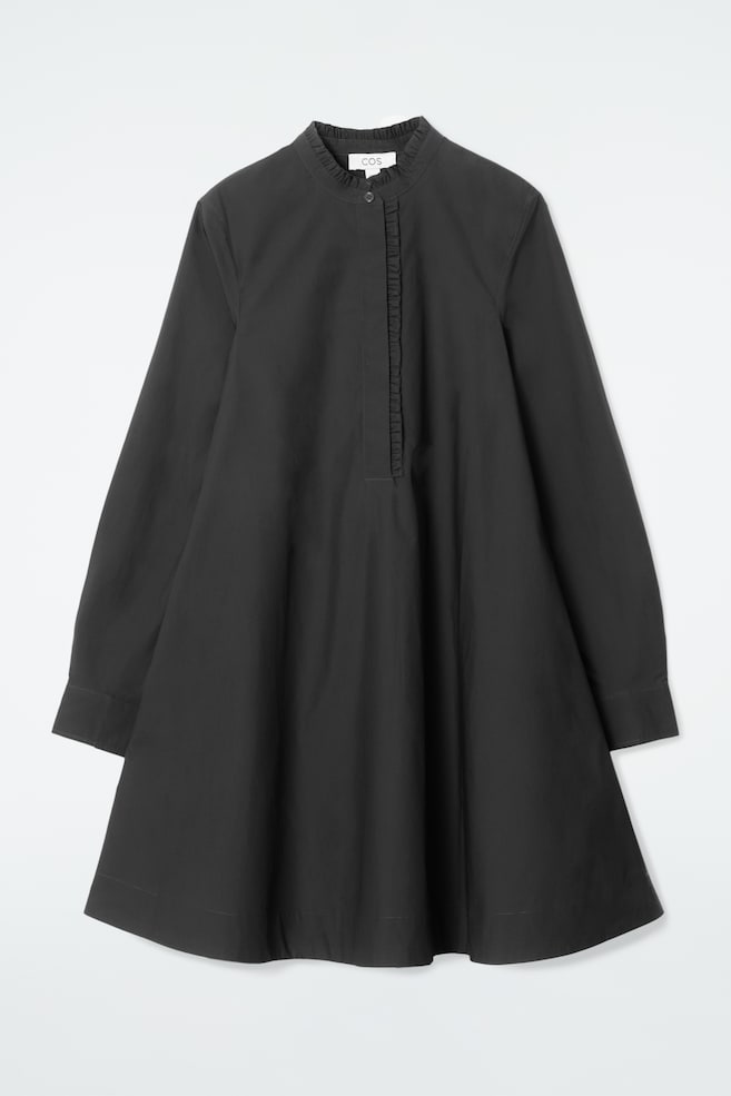 RUFFLED SWING MINI DRESS - BLACK/DARK KHAKI - 1