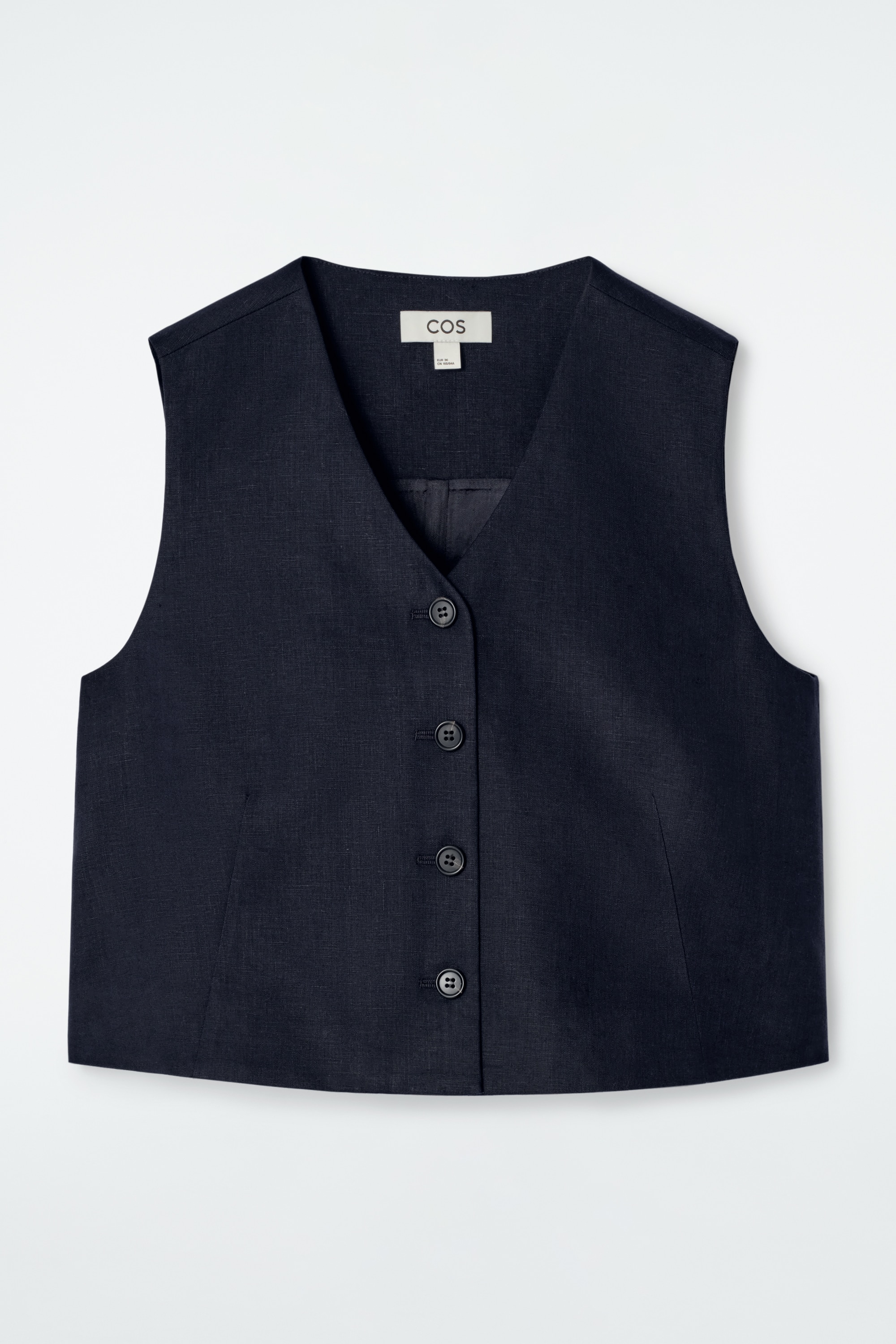 GILET CROPPED IN LINO - BLU NAVY