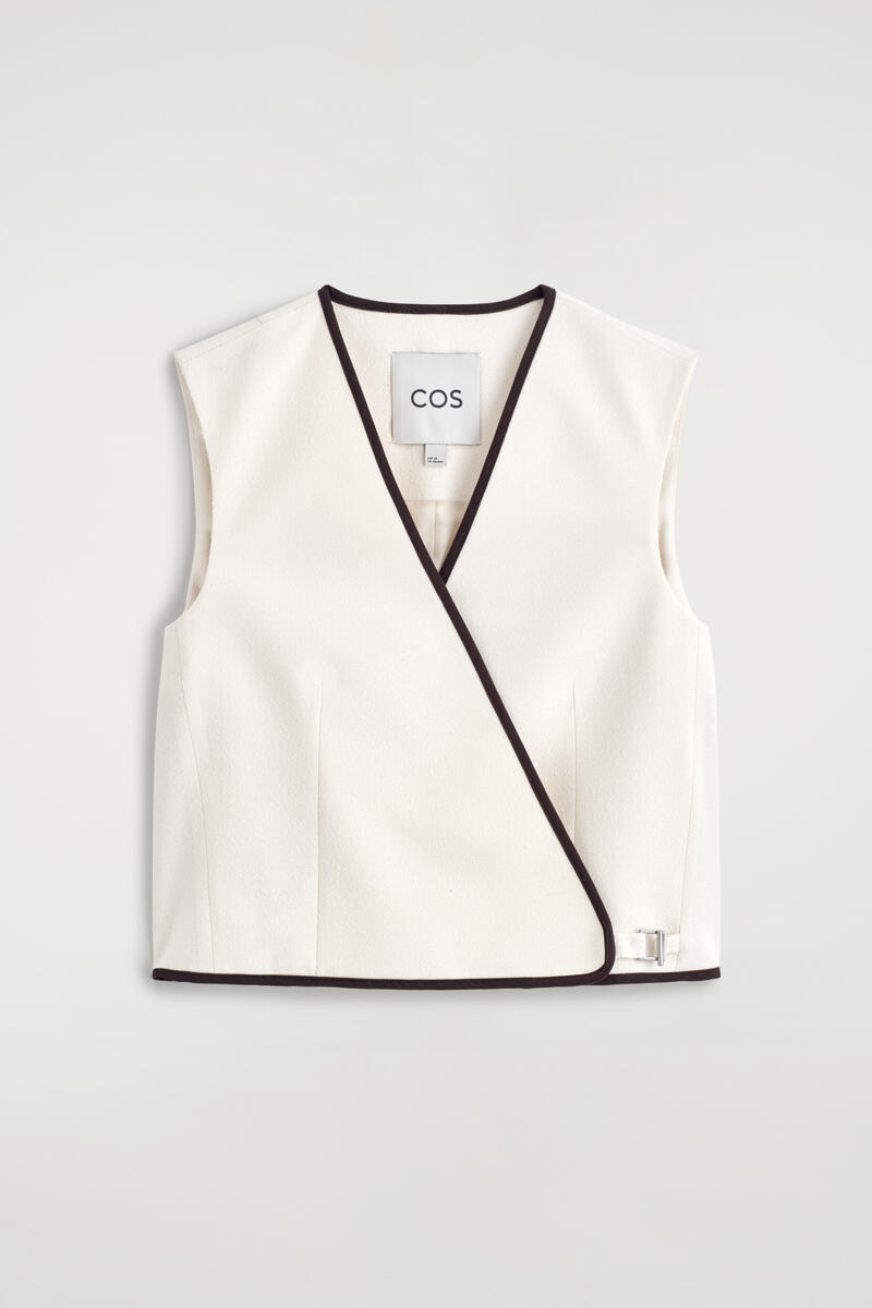 COS Contrast-Trimmed Wrap Waistcoat White Women's Size 44