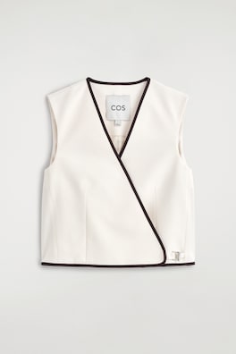 CONTRAST-TRIMMED WRAP VEST — WHITE / BROWN 8