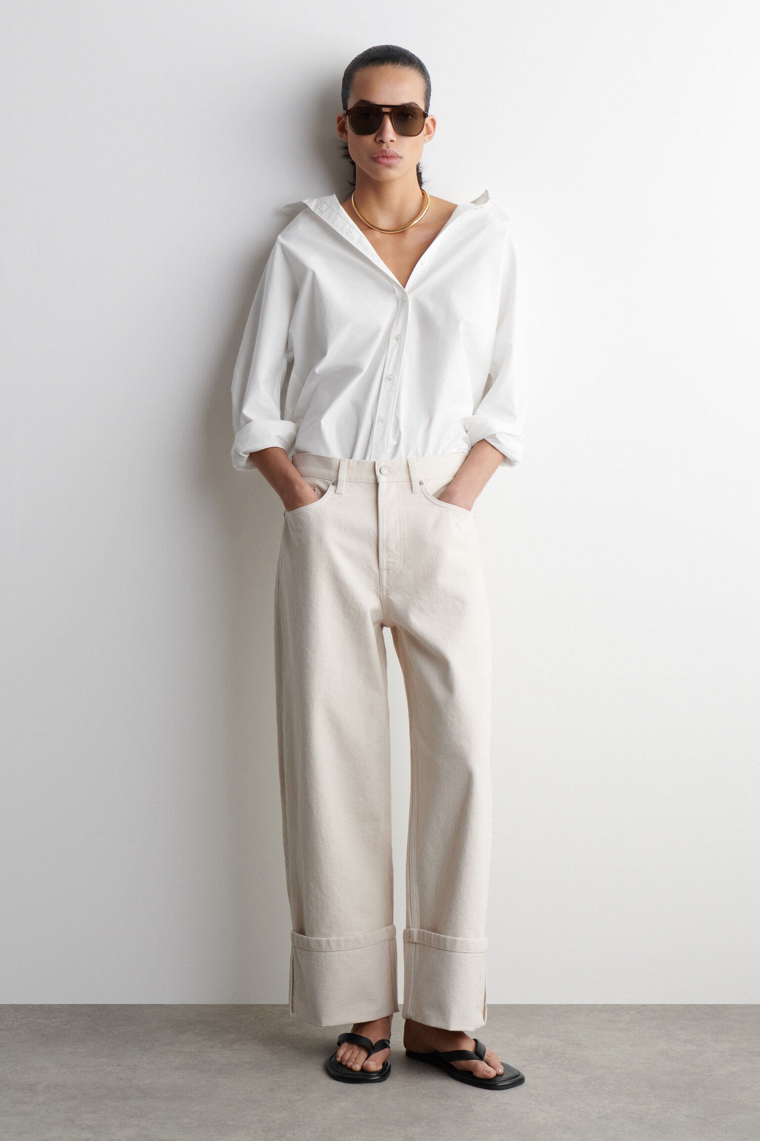 FACADE TURN-UP STRAIGHT-LEG JEANS - ECRU/RAW INDIGO/LIGHT GREY - 3