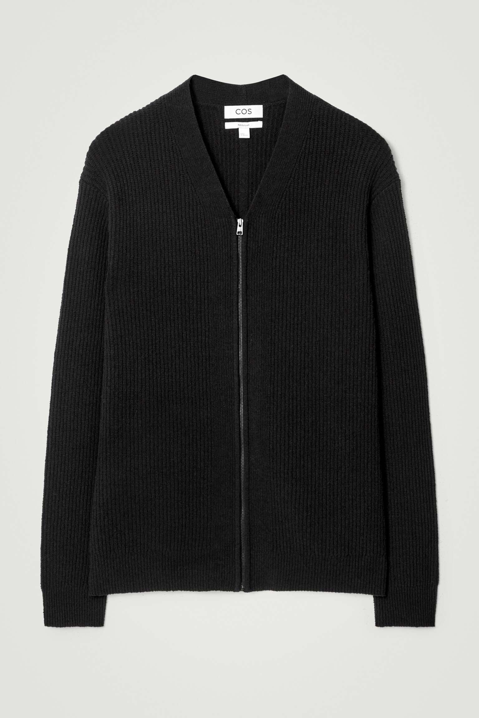 CARDIGAN ZIPPÉ À COL EN V EN MAILLE BOUCLÉE - NOIR - 2