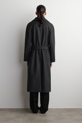 TAILORED BELTED WOOL-TWILL COAT — CHARCOAL 3