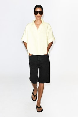 OVERSIZED SHORT-SLEEVED LINEN SHIRT — YELLOW 2