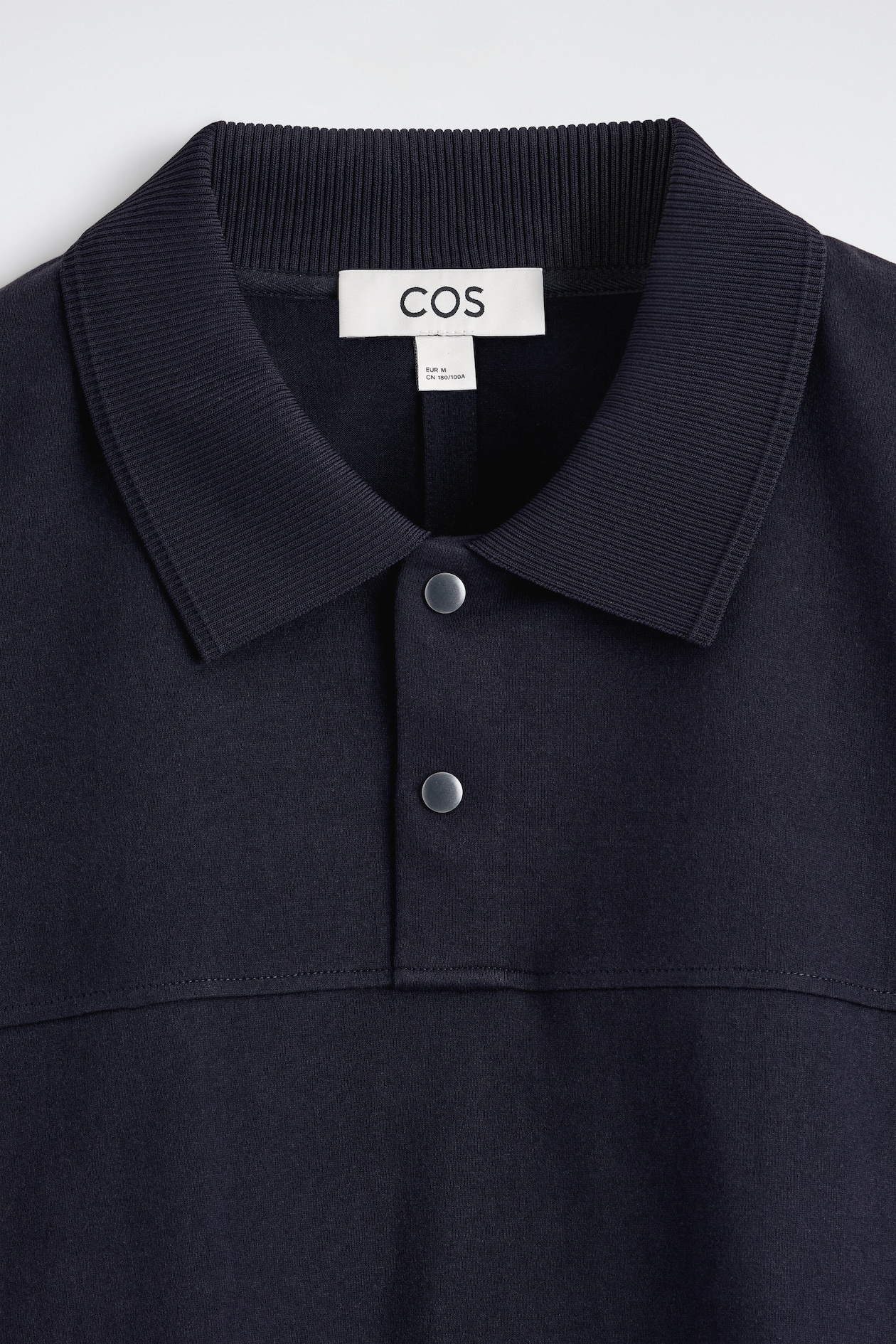 PRESS-STUD COTTON POLO SHIRT — NAVY