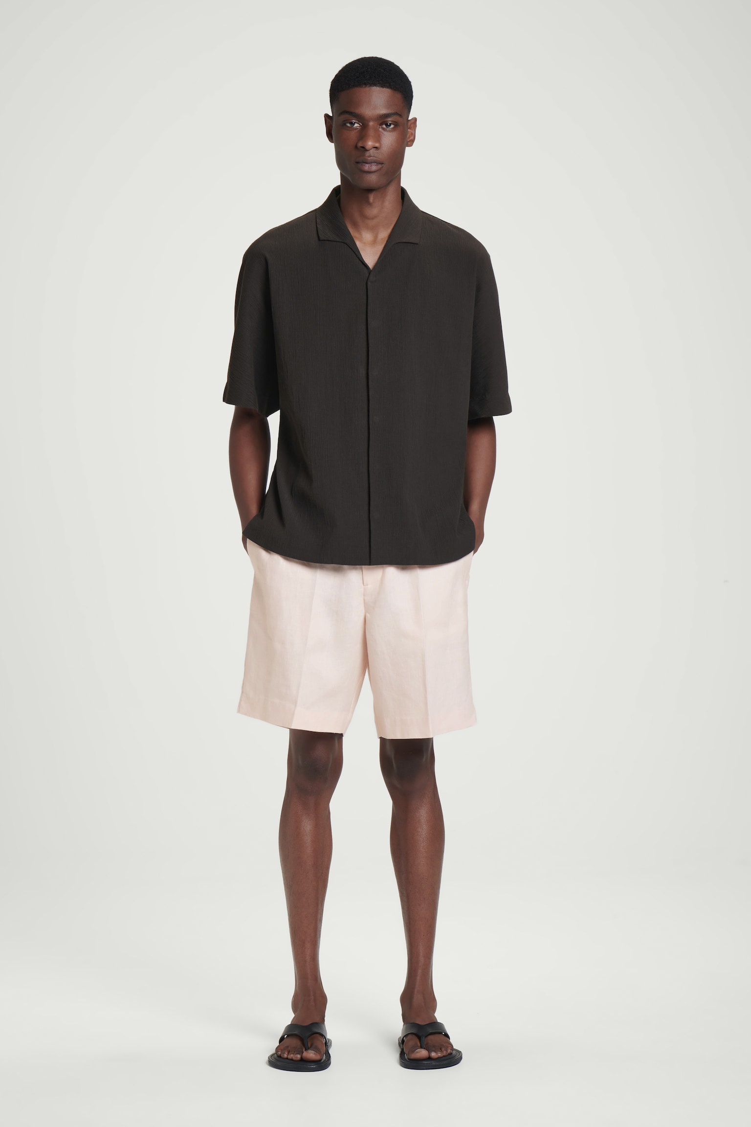 ELASTICATED LINEN SHORTS - APRICOT