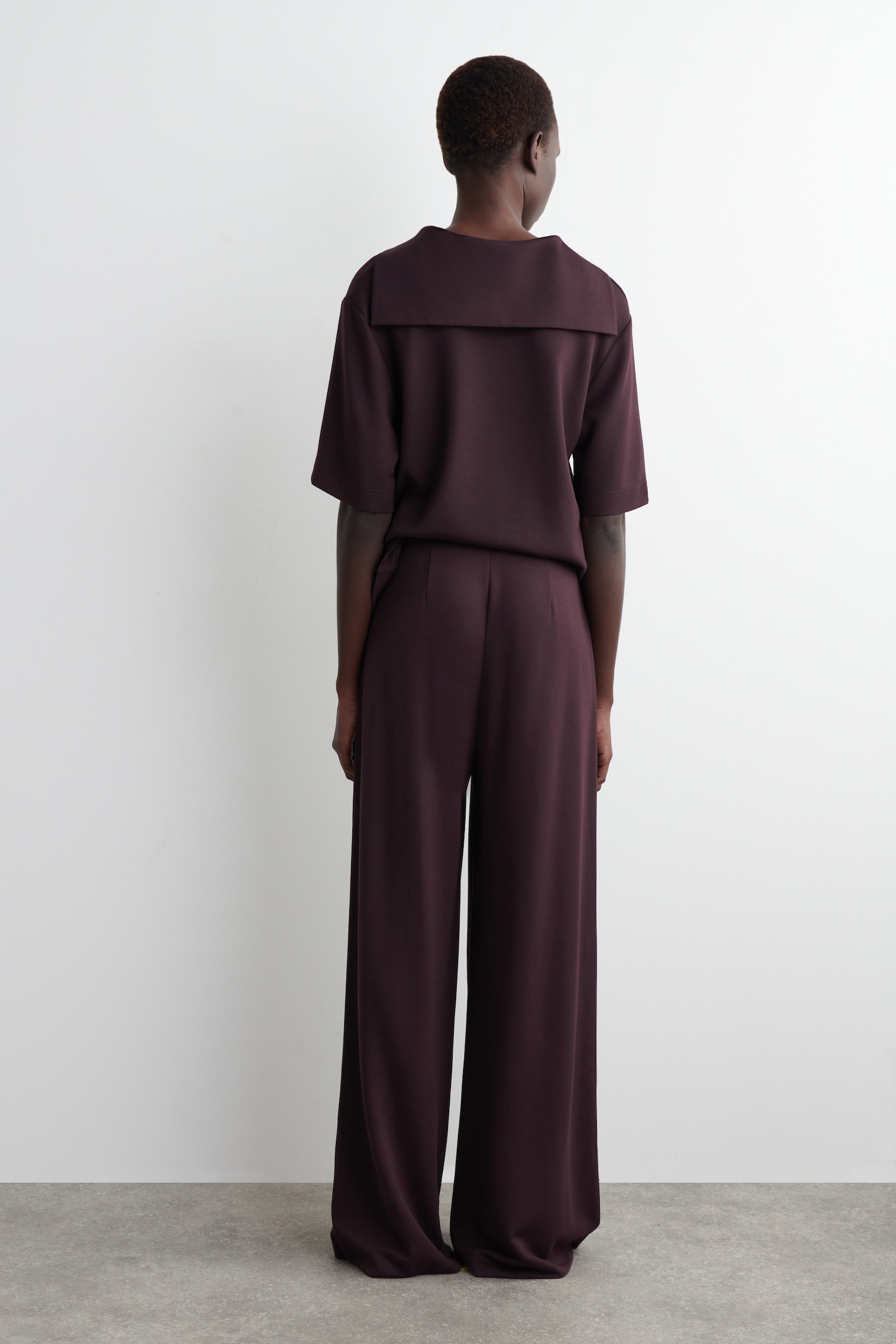 MODAL WIDE-LEG TROUSERS - BURGUNDY/NAVY - 5