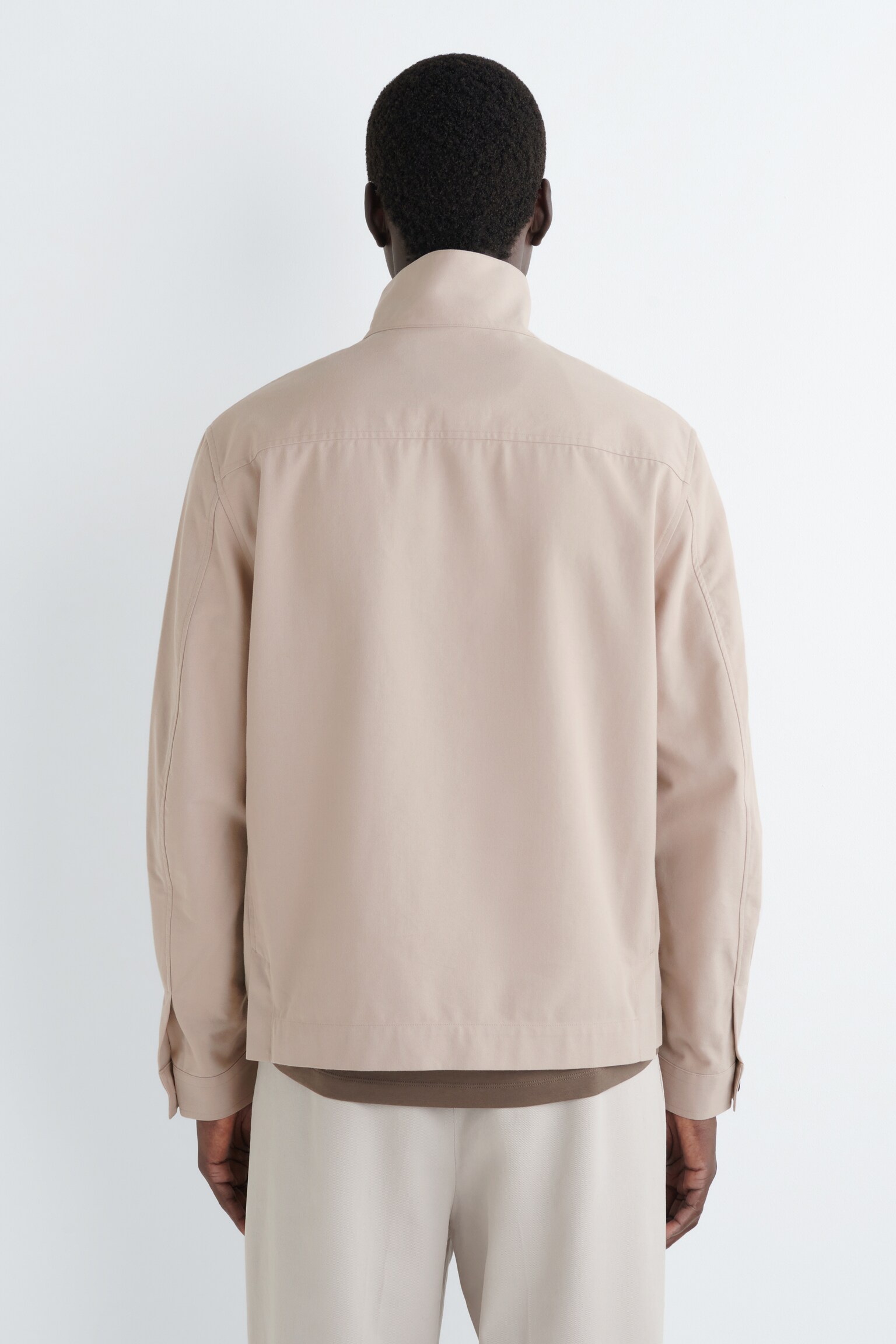 COTTON-TWILL HALF-ZIP OVERSHIRT - LIGHT BEIGE - 3